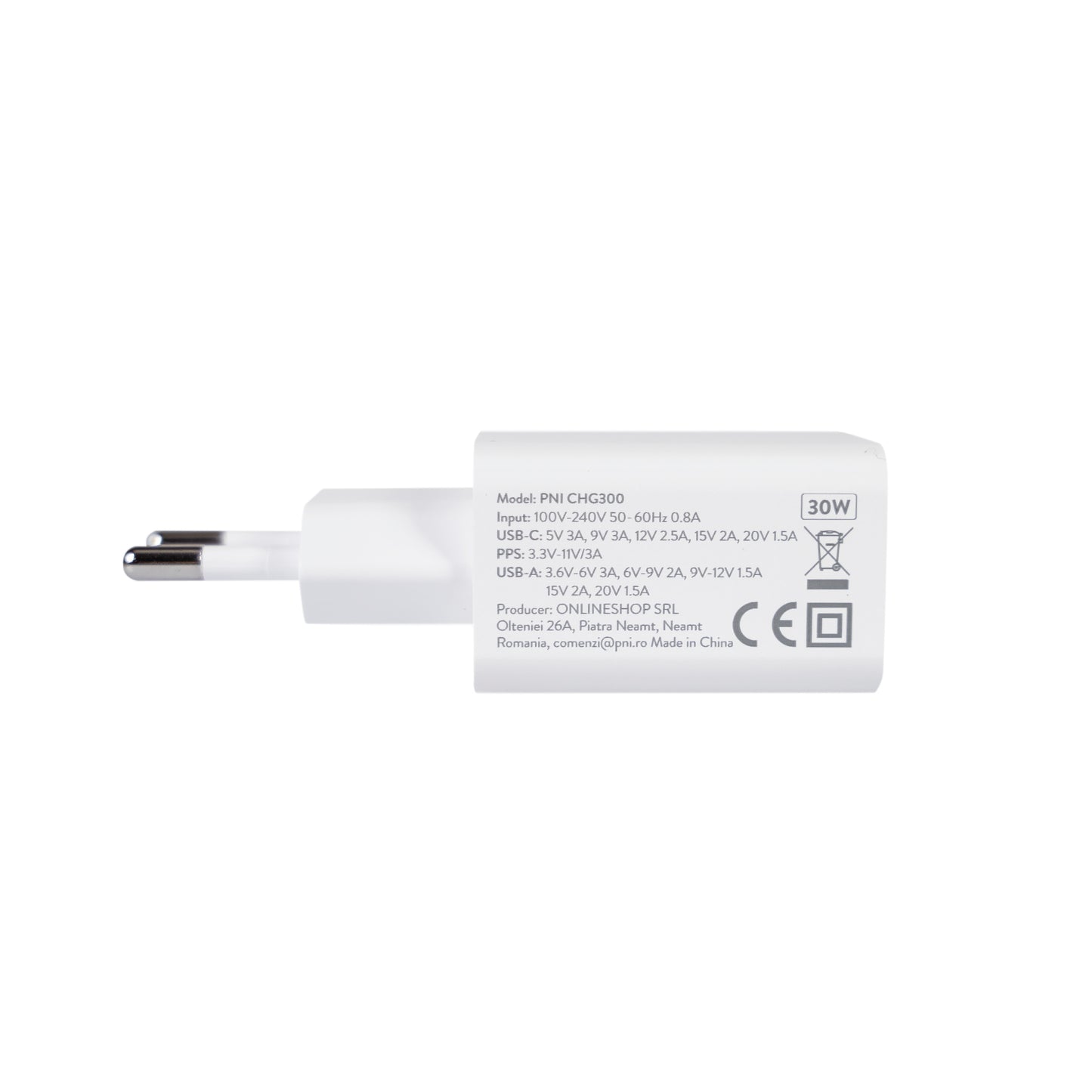 Alimentator PNI CHG300 cu port USB C, QC3.0, PD3.0, PPS si port USB-A, 30W