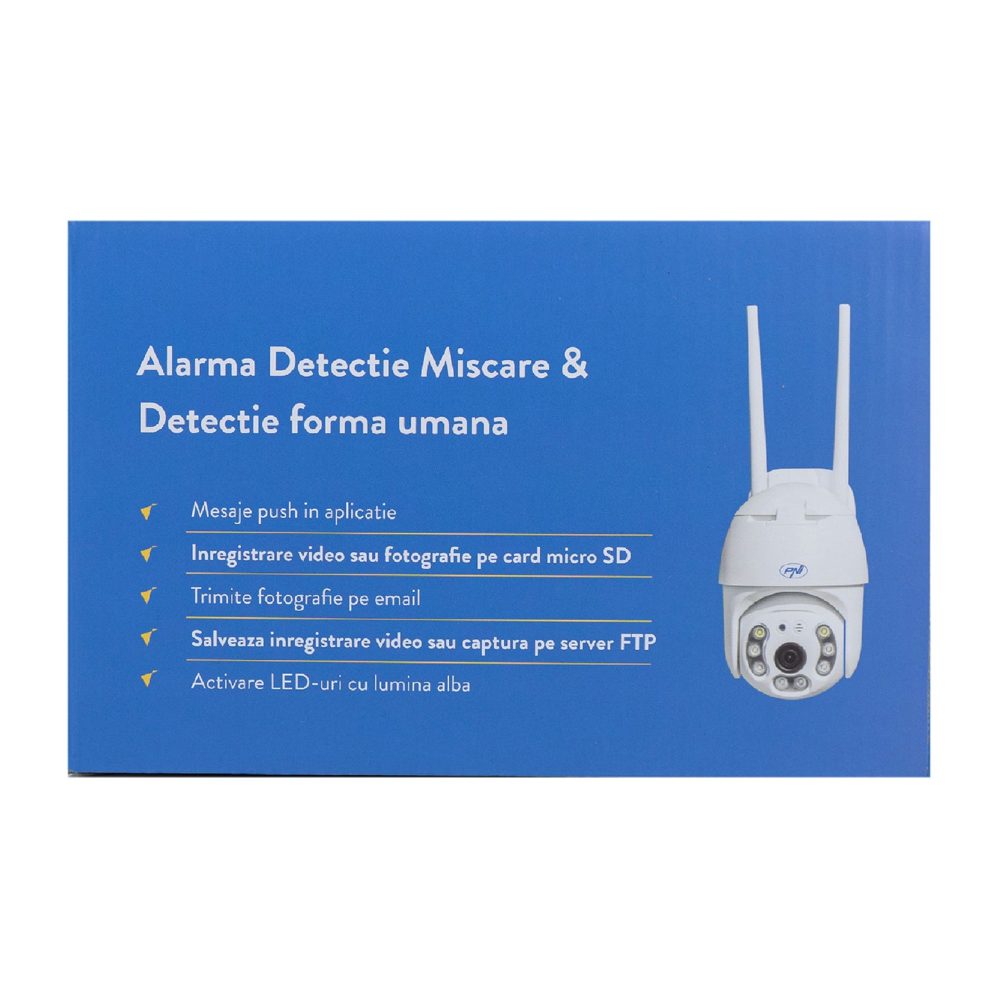 Camera supraveghere video PNI IP65 live PTZ 5MP, GSM 4G, slot card micro SD, detectie miscare, detectie silueta umana, de exterior IP66, LED-uri IR si LED-uri albe