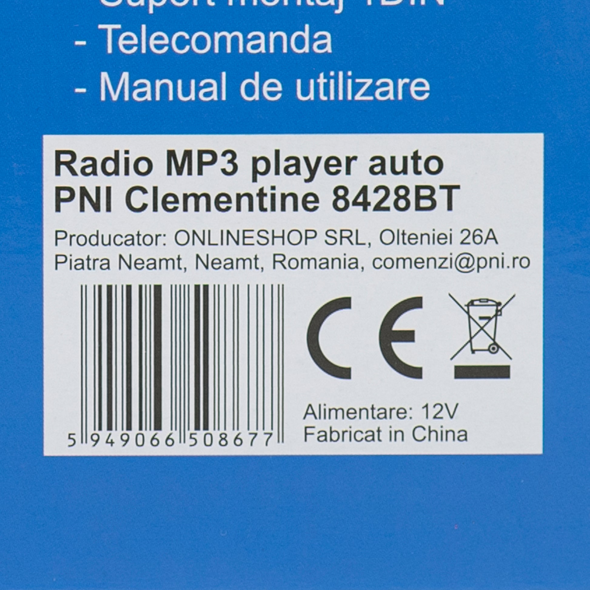 Radio MP3 player auto PNI Clementine 8428BT 4x45w 1 DIN cu SD, USB, AUX, RCA si Bluetooth