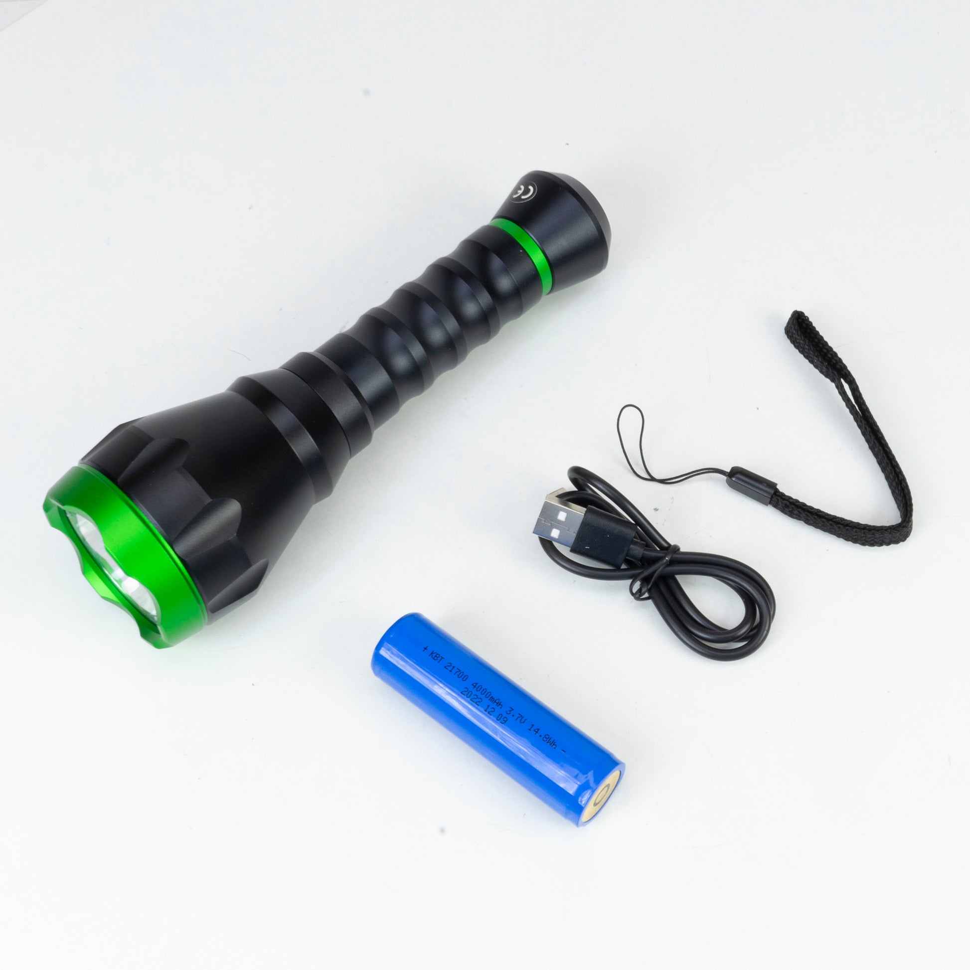 Lanterna PNI Adventure F750 Green Light din aluminiu, LED 10W, 500 lm, pana la 850 m, IP44, acumulator 4000mAh inclus, incarcare prin USB Type-C, lumina verde perfecta la vanatoare