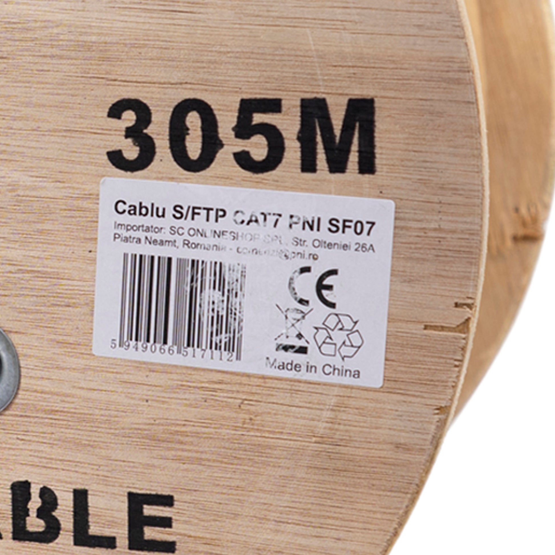 Cablu S/FTP CAT7 PNI SF07, 10Gbps, 1000MHz, pentru internet si sisteme de supraveghere, rola 305m, cupru