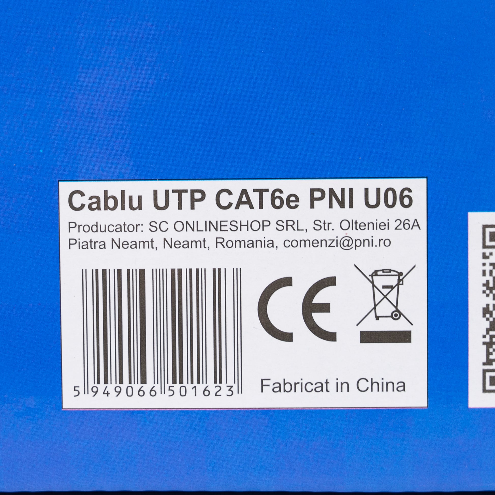 Cablu UTP CAT6 PNI U06 cu 4 perechi de fire torsadate 0.50 mm CCA, pentru internet si sisteme de supraveghere, rola 305m