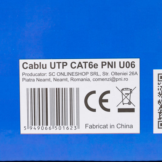Cablu UTP CAT6 PNI U06 cu 4 perechi de fire torsadate 0.50 mm CCA, pentru internet si sisteme de supraveghere, rola 305m