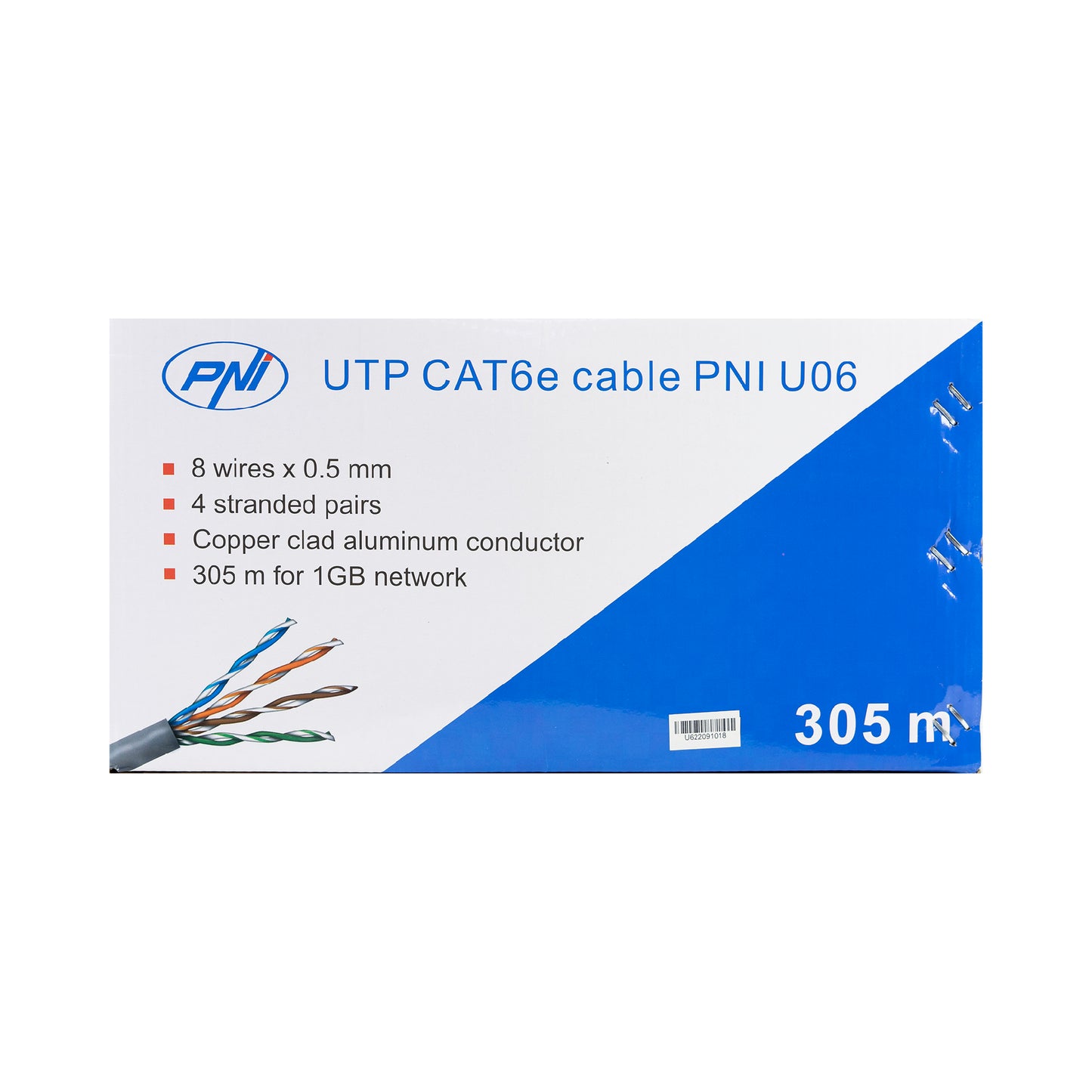 Cablu UTP CAT6 PNI U06 cu 4 perechi de fire torsadate 0.50 mm CCA, pentru internet si sisteme de supraveghere, rola 305m