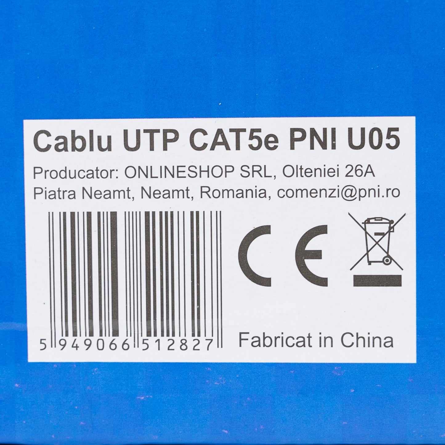 Cablu UTP CAT5e PNI U05 cu 4 perechi de fire torsadate 0.40 mm CCA, pentru internet 1 Gigabit si sisteme de supraveghere, rola 305m