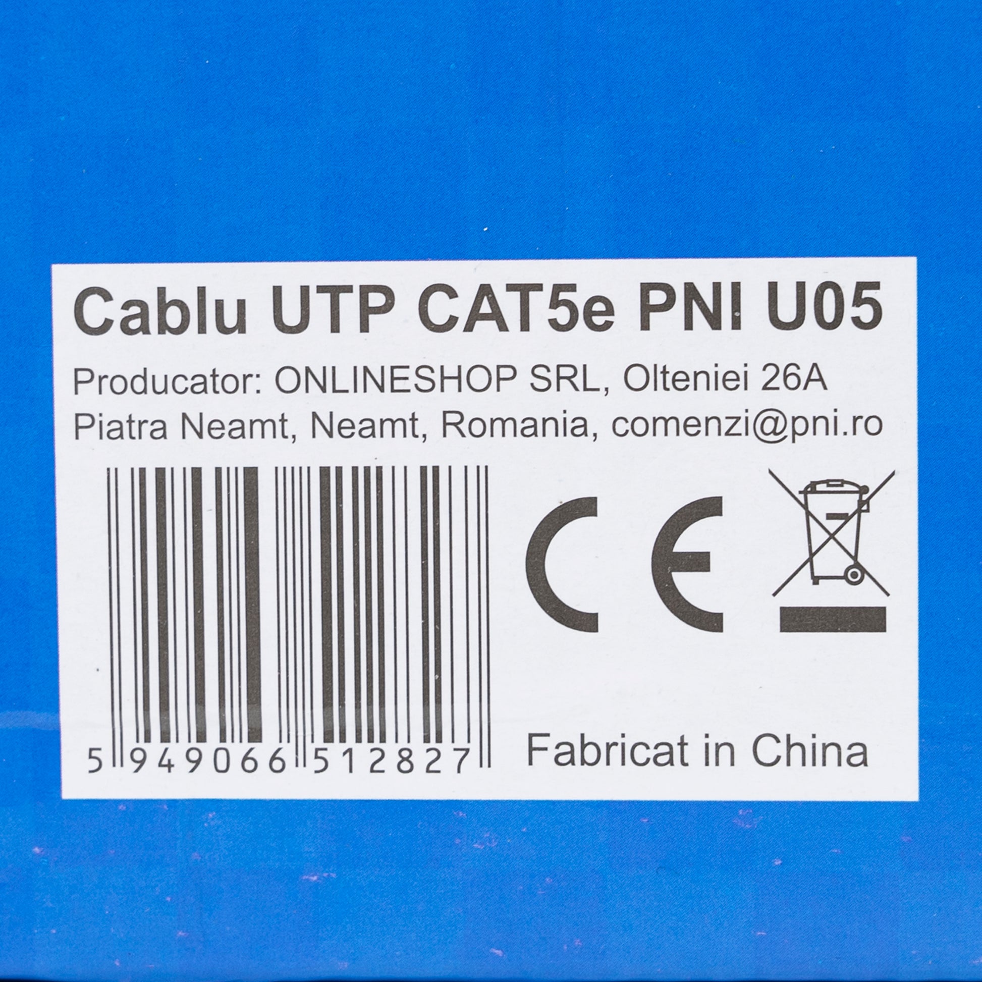 Cablu UTP CAT5e PNI U05 cu 4 perechi de fire torsadate 0.40 mm CCA, pentru internet 1 Gigabit si sisteme de supraveghere, rola 305m