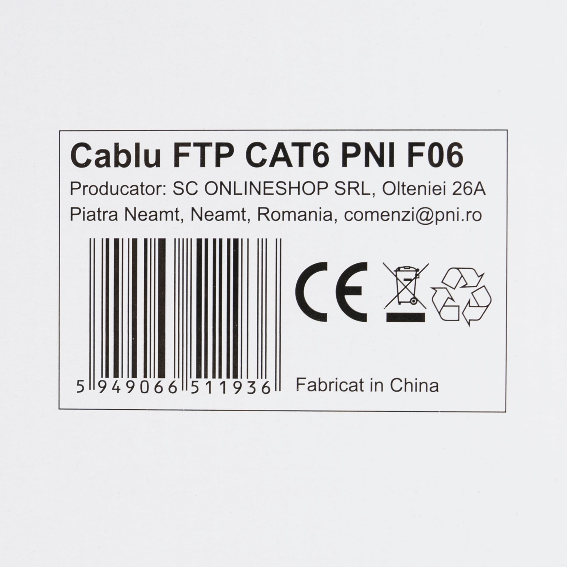 Cablu FTP CAT6 PNI F06 cu 4 perechi pentru internet 1 Gigabit si sisteme de supraveghere Rola 305m