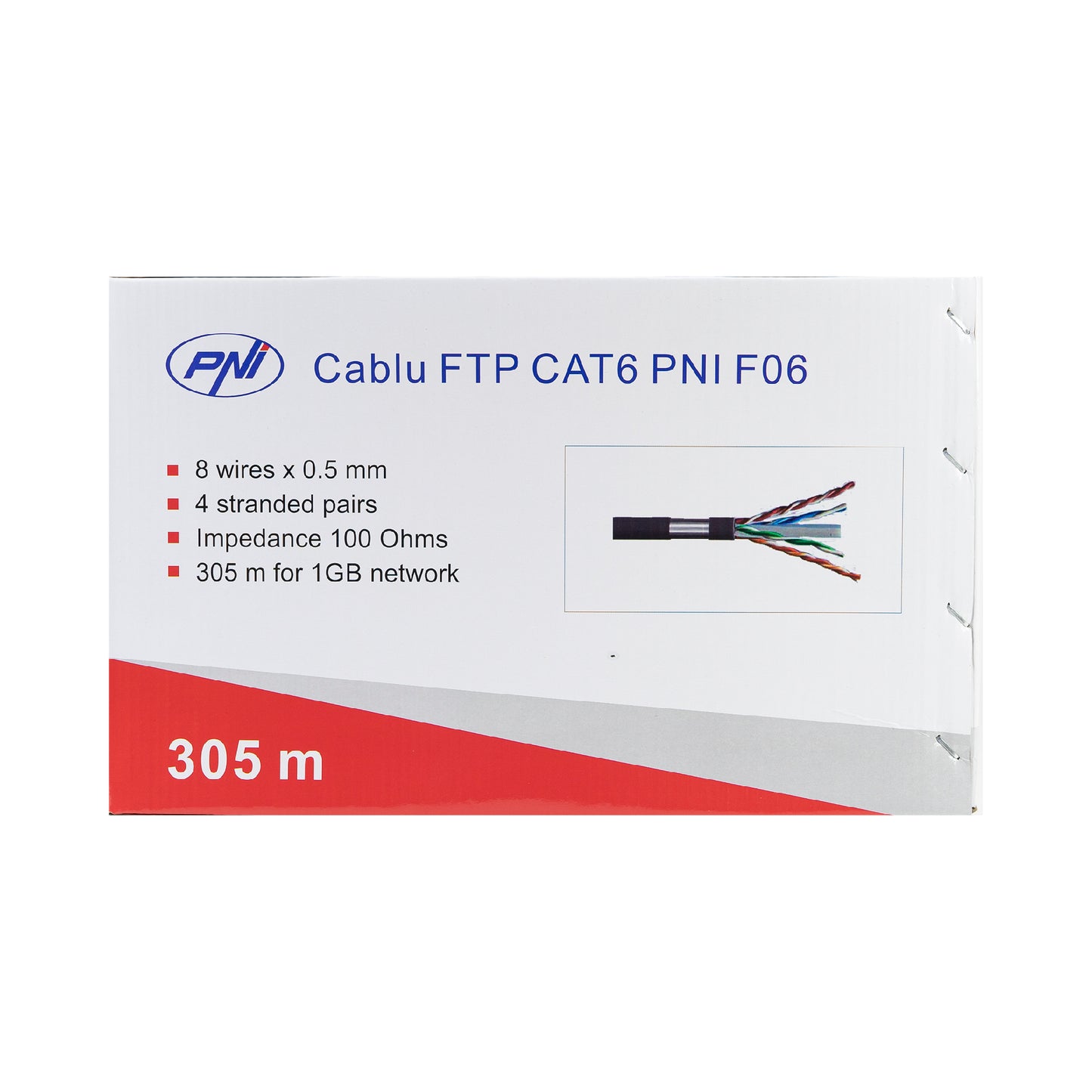 Cablu FTP CAT6 PNI F06 cu 4 perechi pentru internet 1 Gigabit si sisteme de supraveghere Rola 305m
