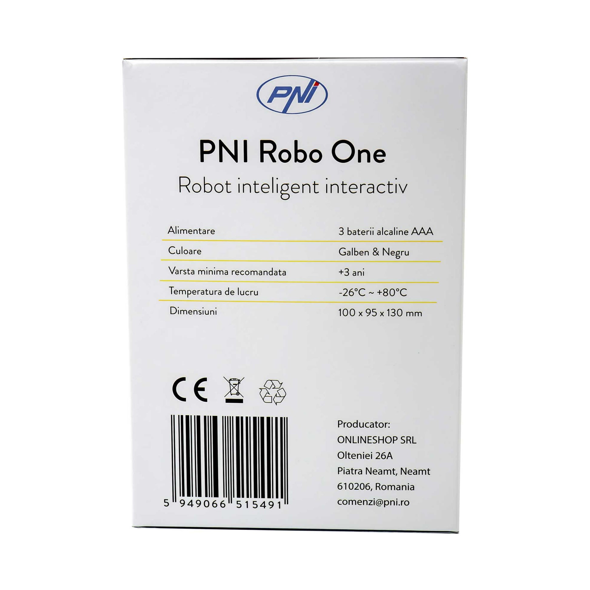 Robot inteligent interactiv PNI Robo One, control vocal, butoane tactile, galben