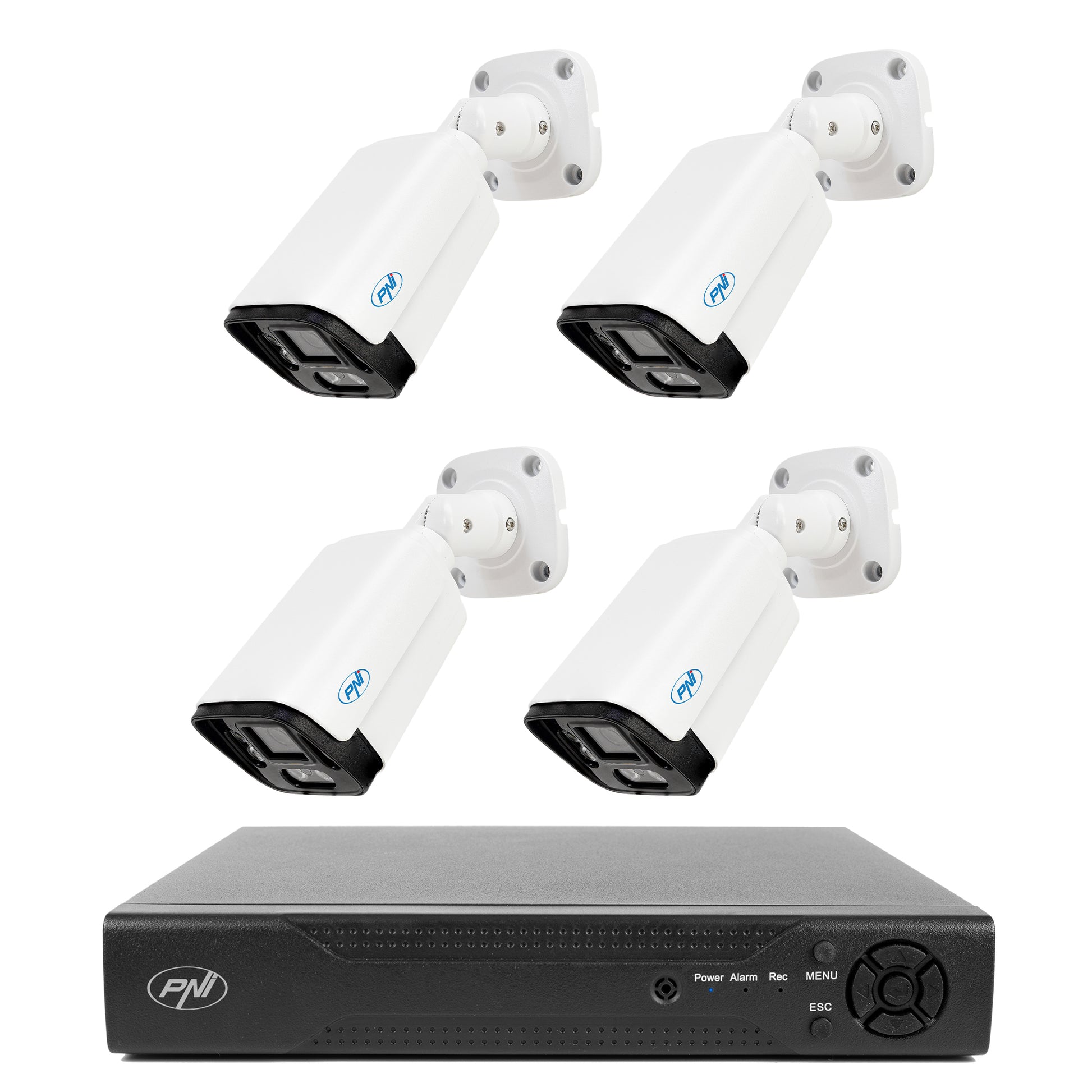 Pachet supraveghere video NVR PNI House IP716, 16 canale IP 4K, H.265, ONVIF  si 4 camere PNI IP125 cu IP, 5MP, IP66