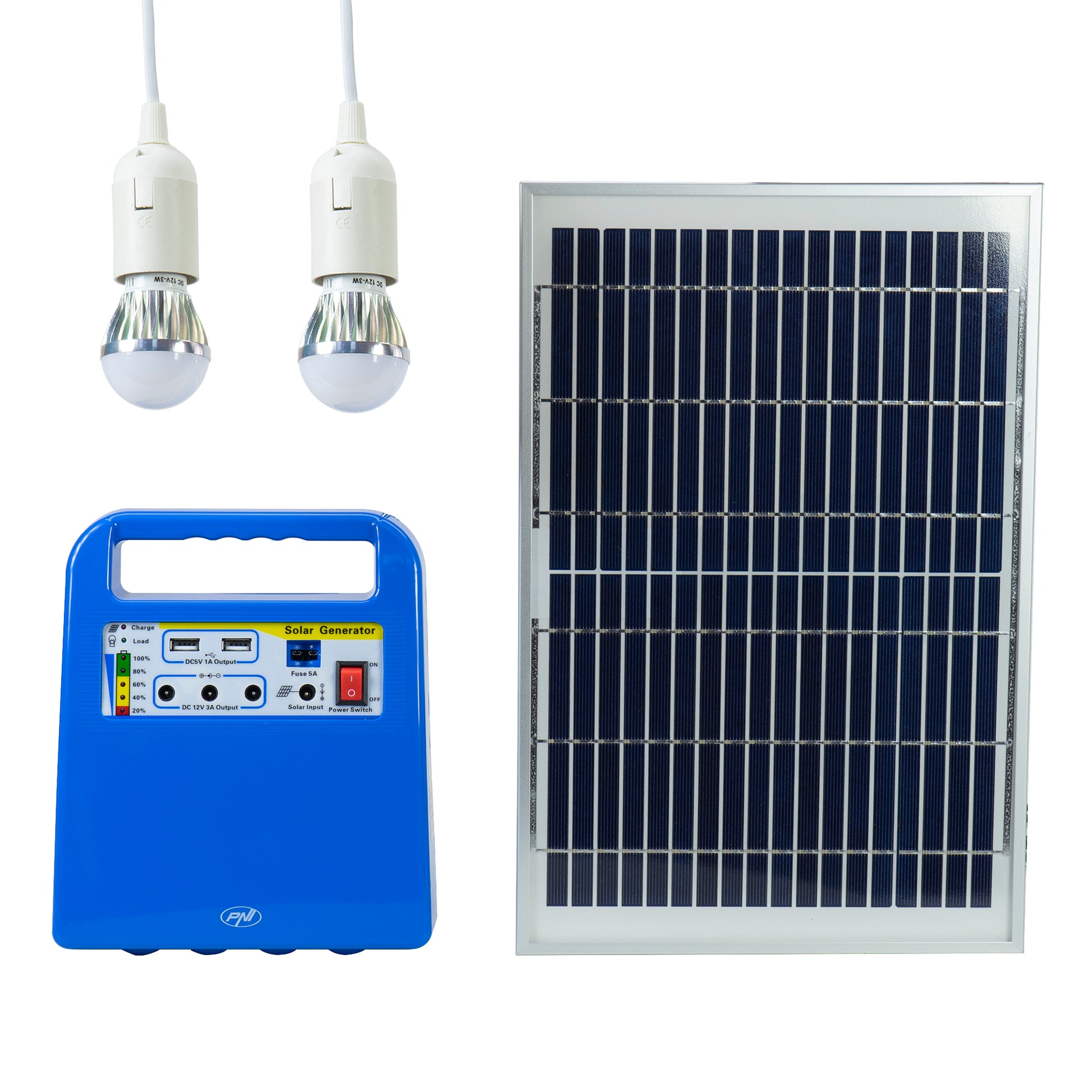Sistem solar fotovoltaic PNI GreenHouse H01 30W cu acumulator 12V/7Ah, USB/Radio/MP3, 2 becuri LED