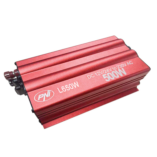 Invertor de tensiune PNI L650W alimentare duala 12V/24V, iesire 230V, 500W, sinus modificat, mufa USB 5V 500mAh, cu clesti alimentare si mufa de bricheta inclusa