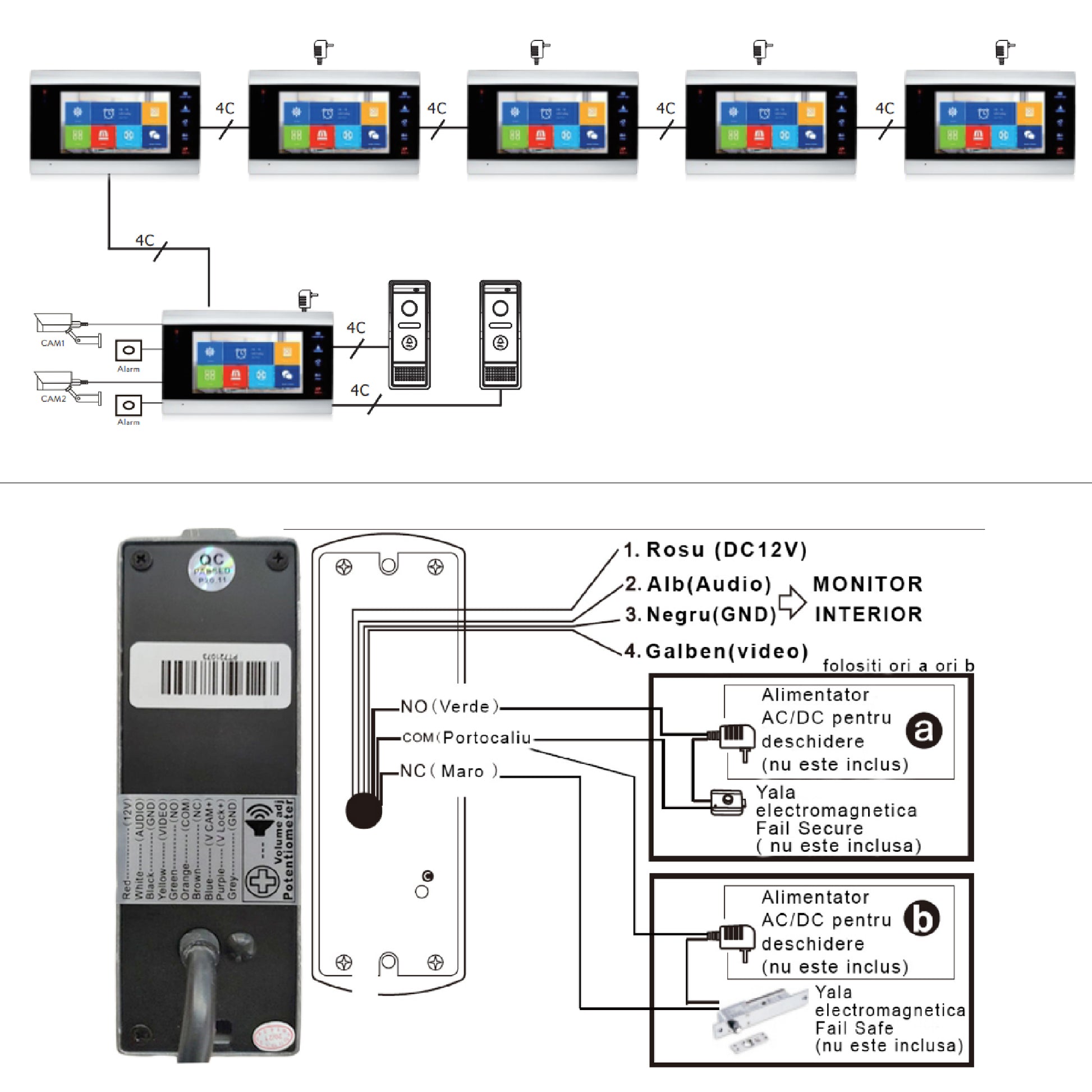 Interfon video inteligent PNI SafeHome PT720MW cu 2 monitoare, WiFi, HD, P2P, monitor interior, aplicatie dedicata Tuya Smart, IP65