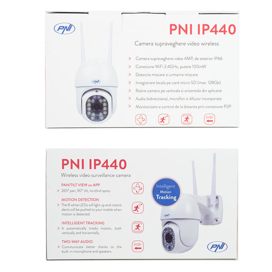 Camera supraveghere video wireless PNI IP440 WiFi PTZ, 4MP, zoom digital, slot micro SD, stand-alone, alarma detectie miscare, urmarire miscare