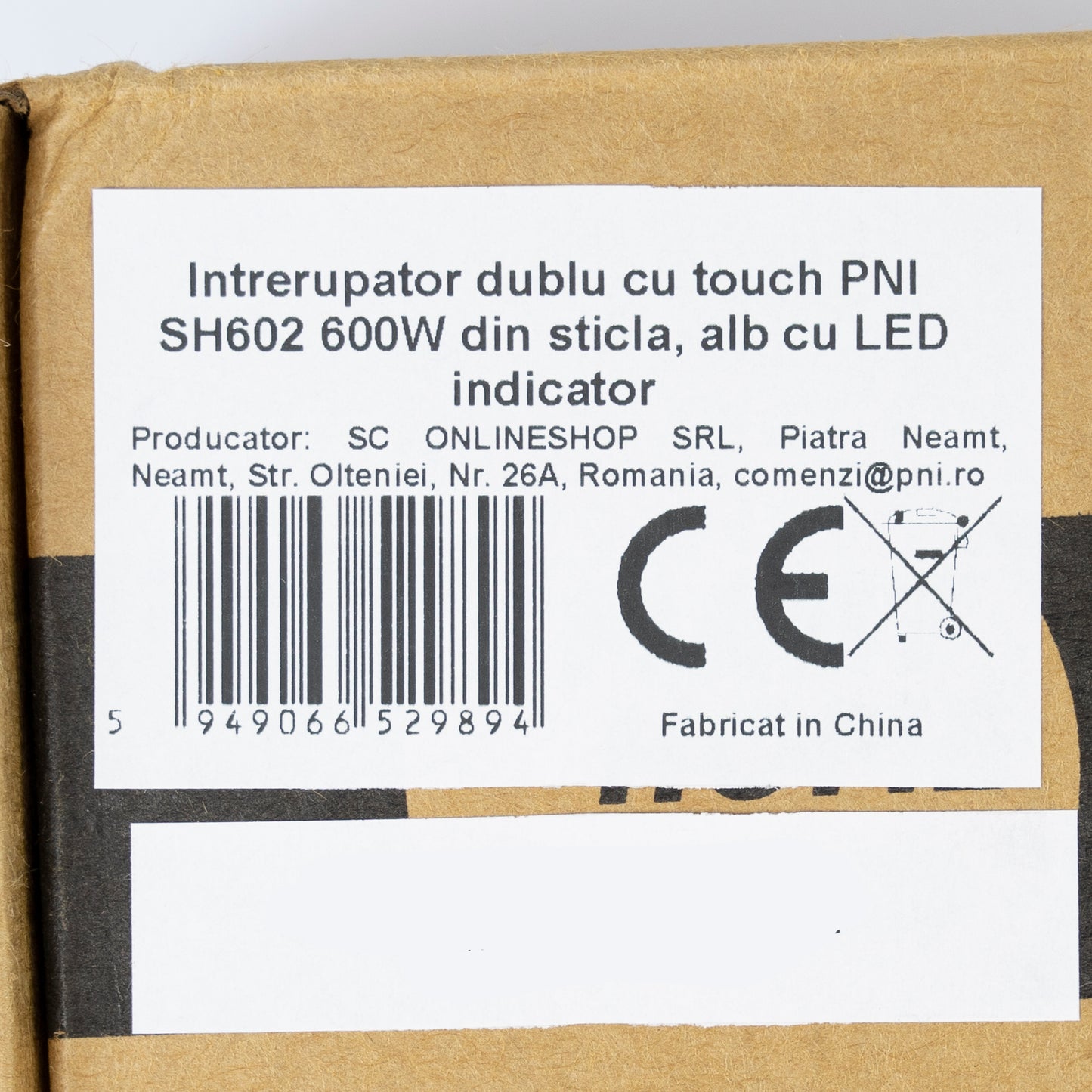 Intrerupator dublu cu touch PNI SH602 600W din sticla, alb cu LED indicator