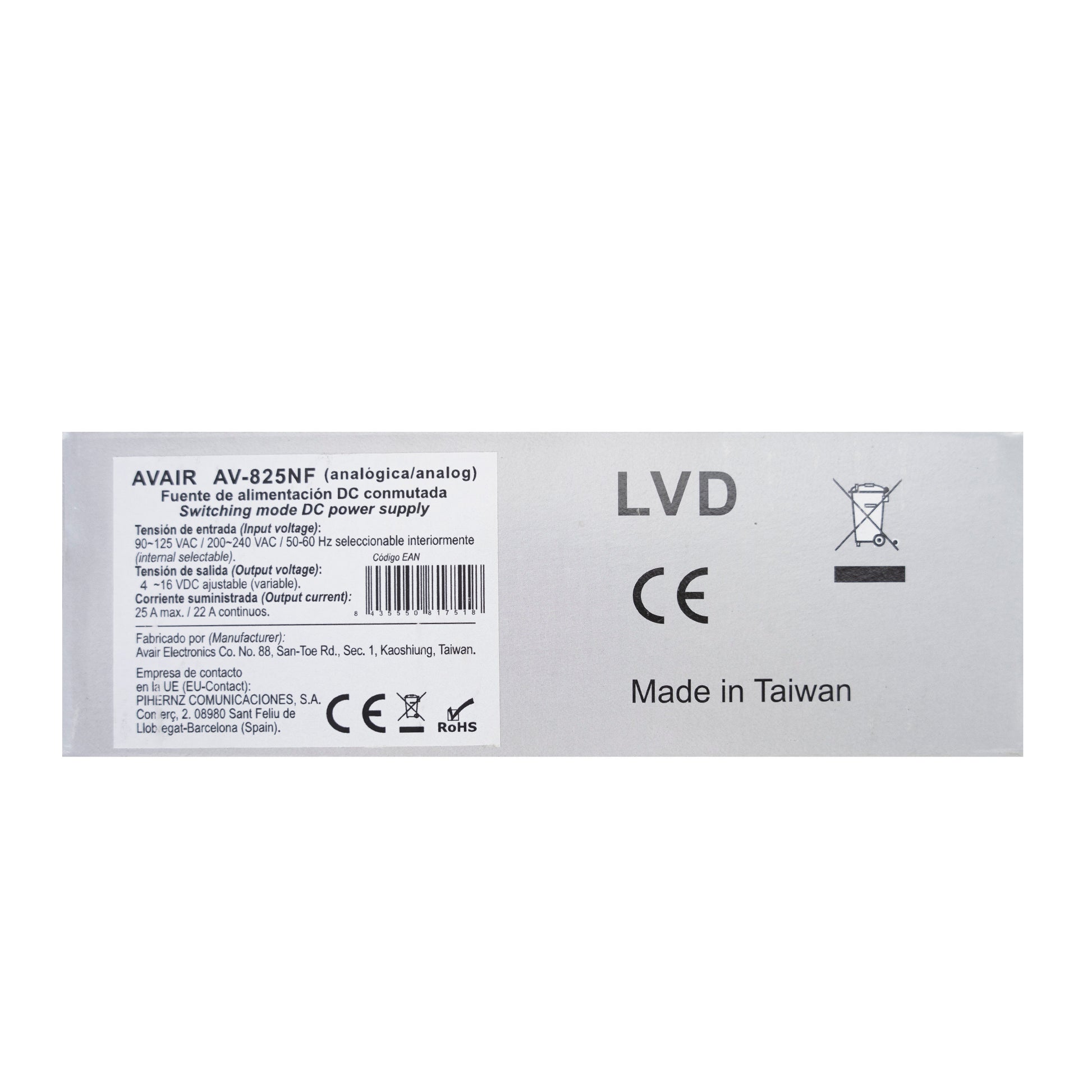 Sursa de tensiune PNI Avair AV-825NF, intrare 230VAC, iesire reglabila 4-16VDC, 25A