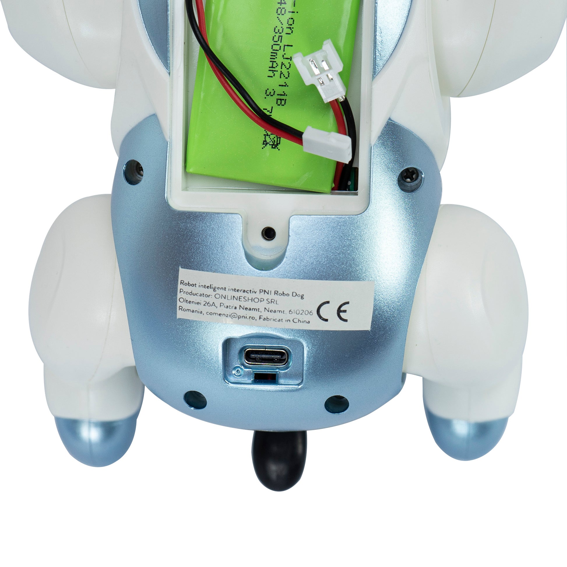 Robot inteligent interactiv PNI Robo Dog, control vocal, butoane tactile, alb-albastru, acumulator inclus 3.7V 350mAh