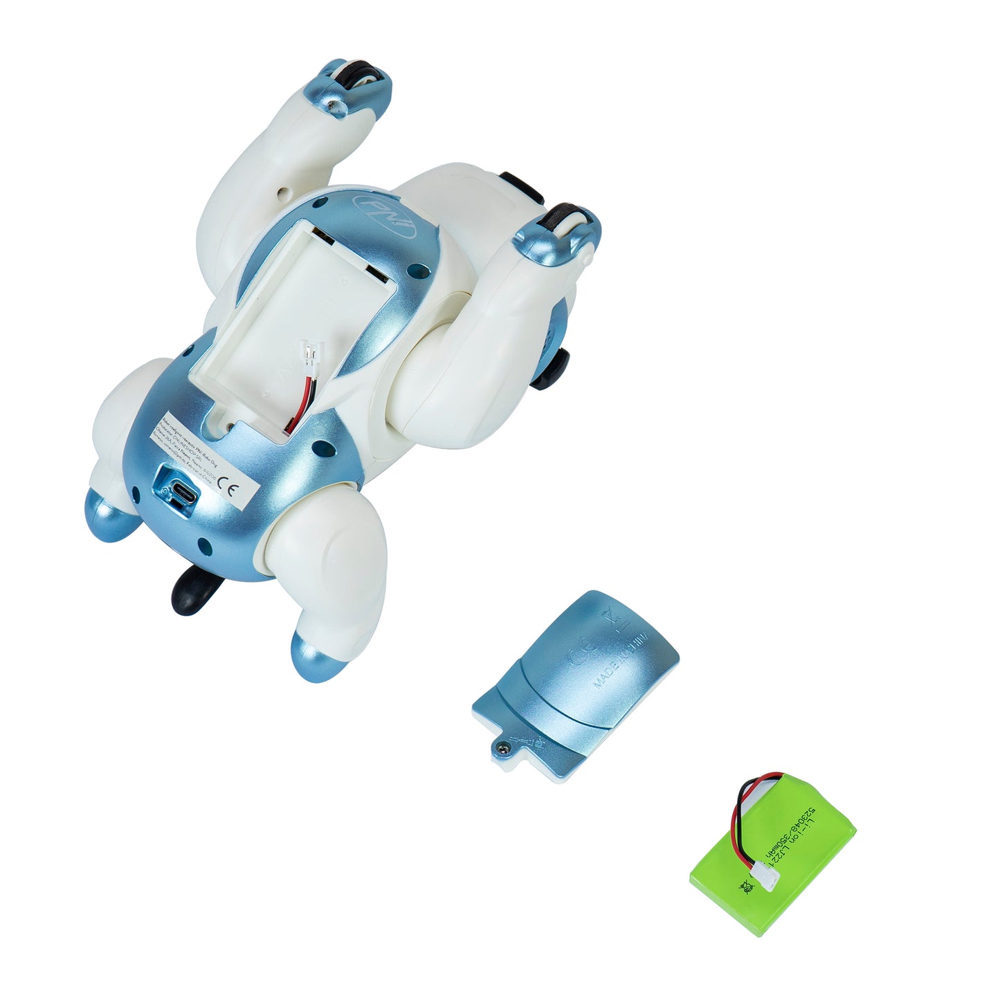Robot inteligent interactiv PNI Robo Dog, control vocal, butoane tactile, alb-albastru, acumulator inclus 3.7V 350mAh