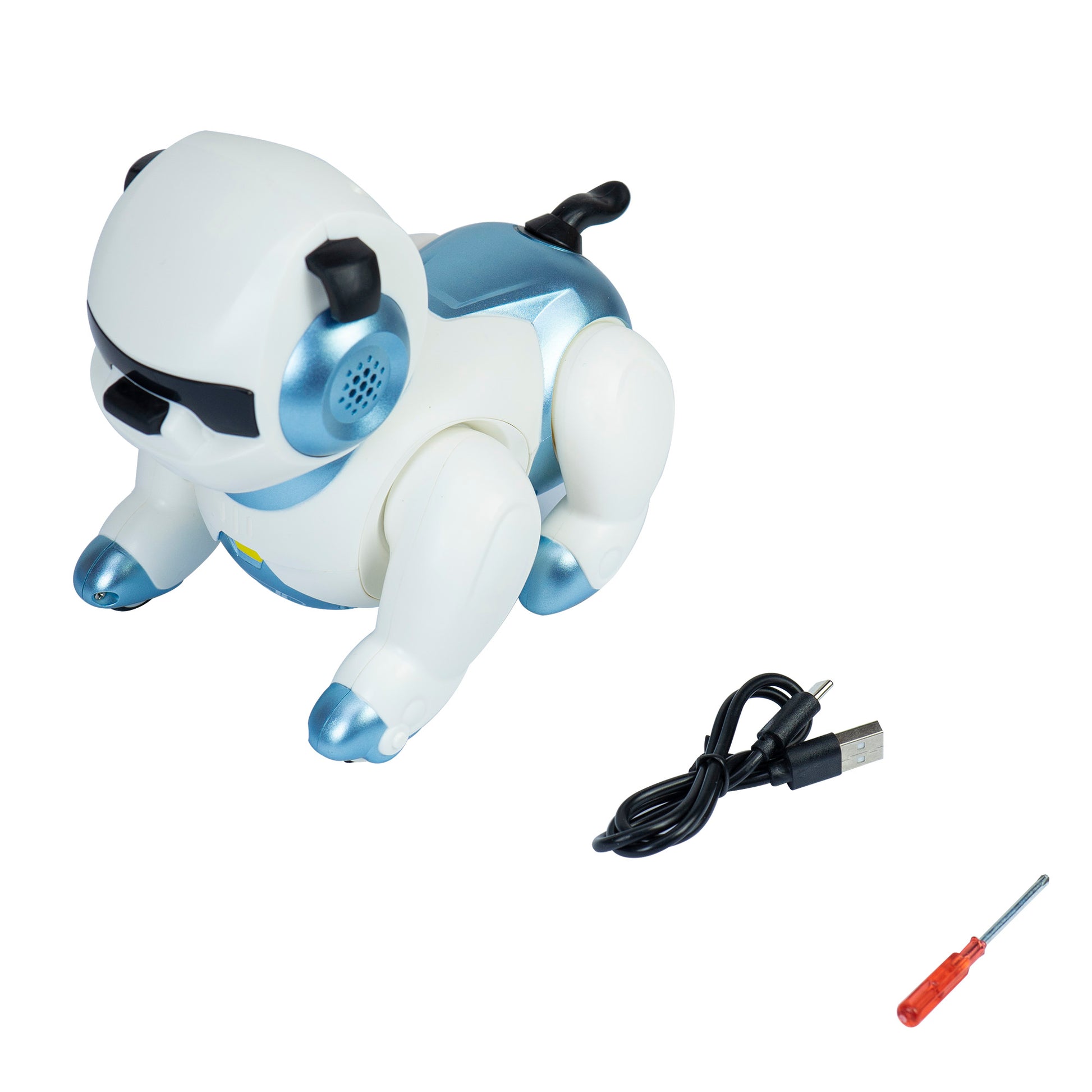 Robot inteligent interactiv PNI Robo Dog, control vocal, butoane tactile, alb-albastru, acumulator inclus 3.7V 350mAh