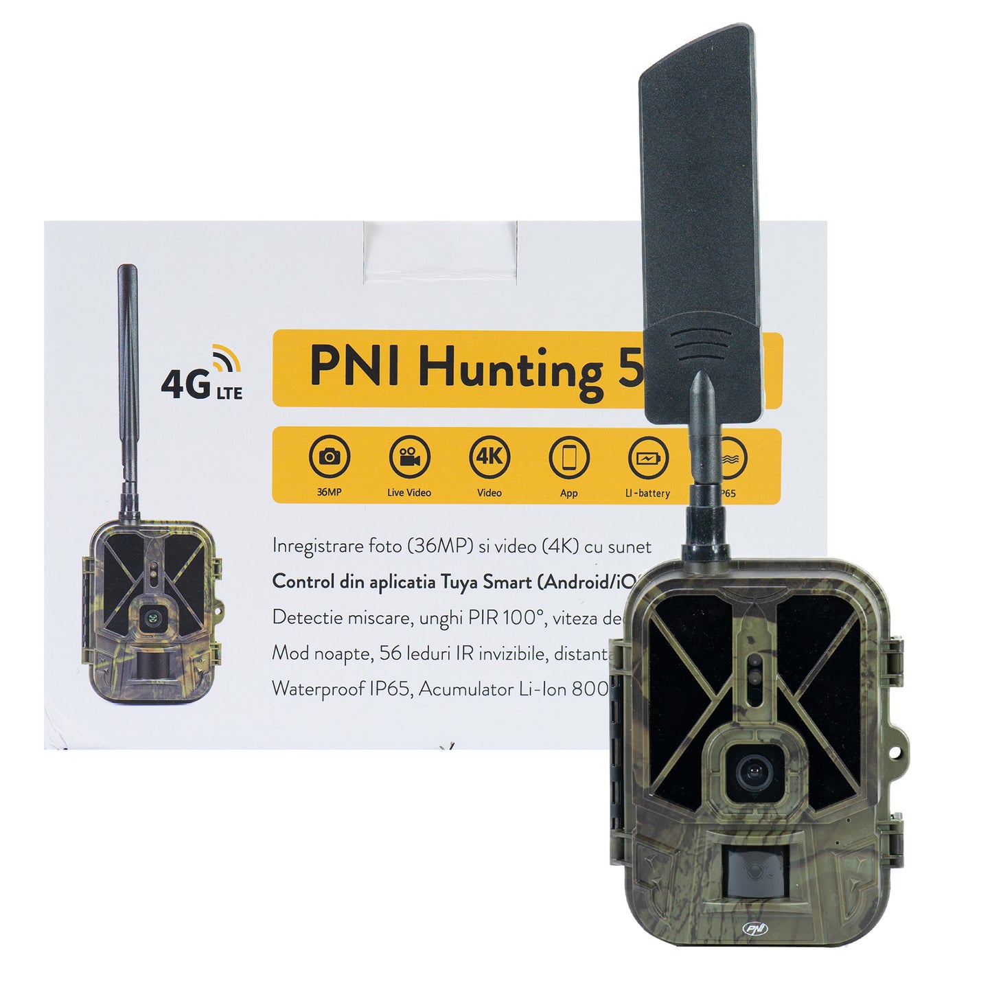 Camera vanatoare PNI Hunting 550C Internet 4G LTE, acces live si notificari prin aplicatia Tuya, acumulator reincarcabil inclus 8000 mAh