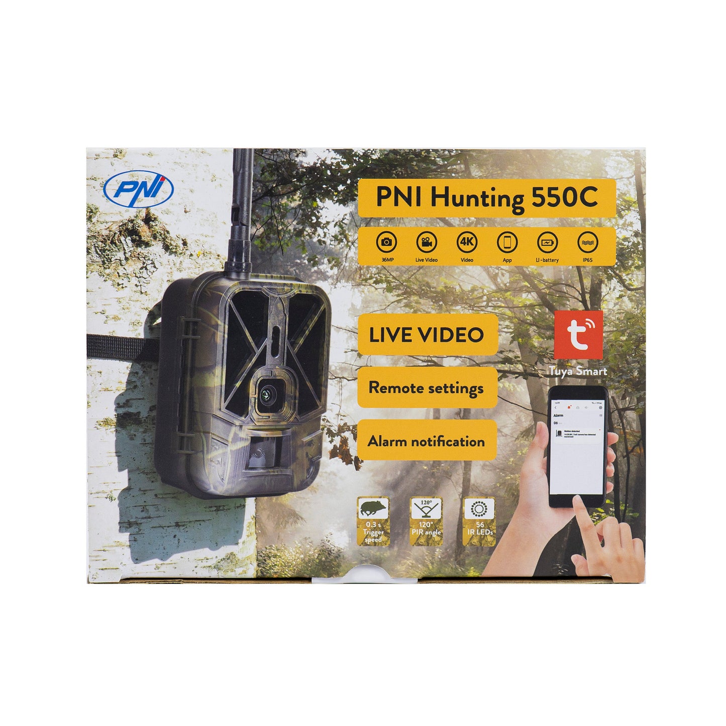 Camera vanatoare PNI Hunting 550C Internet 4G LTE, acces live si notificari prin aplicatia Tuya, acumulator reincarcabil inclus 8000 mAh