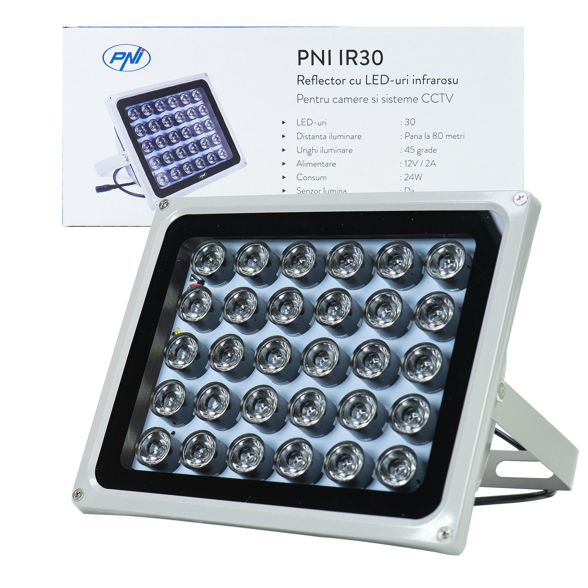 Reflector cu LED-uri infrarosu PNI IR30 pentru camere si sisteme CCTV, 30 leduri IR, distanta 80m, IP66