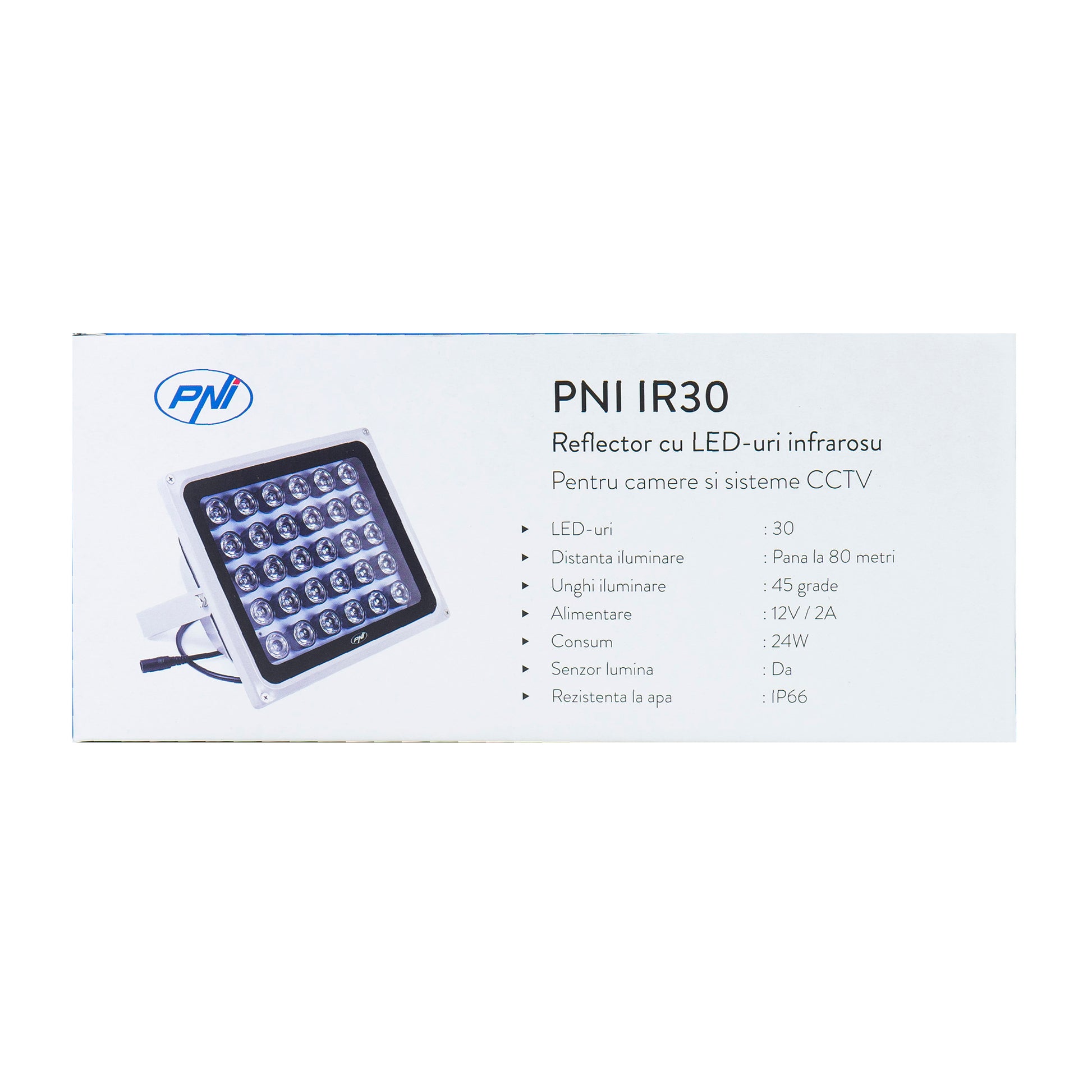 Reflector cu LED-uri infrarosu PNI IR30 pentru camere si sisteme CCTV, 30 leduri IR, distanta 80m, IP66