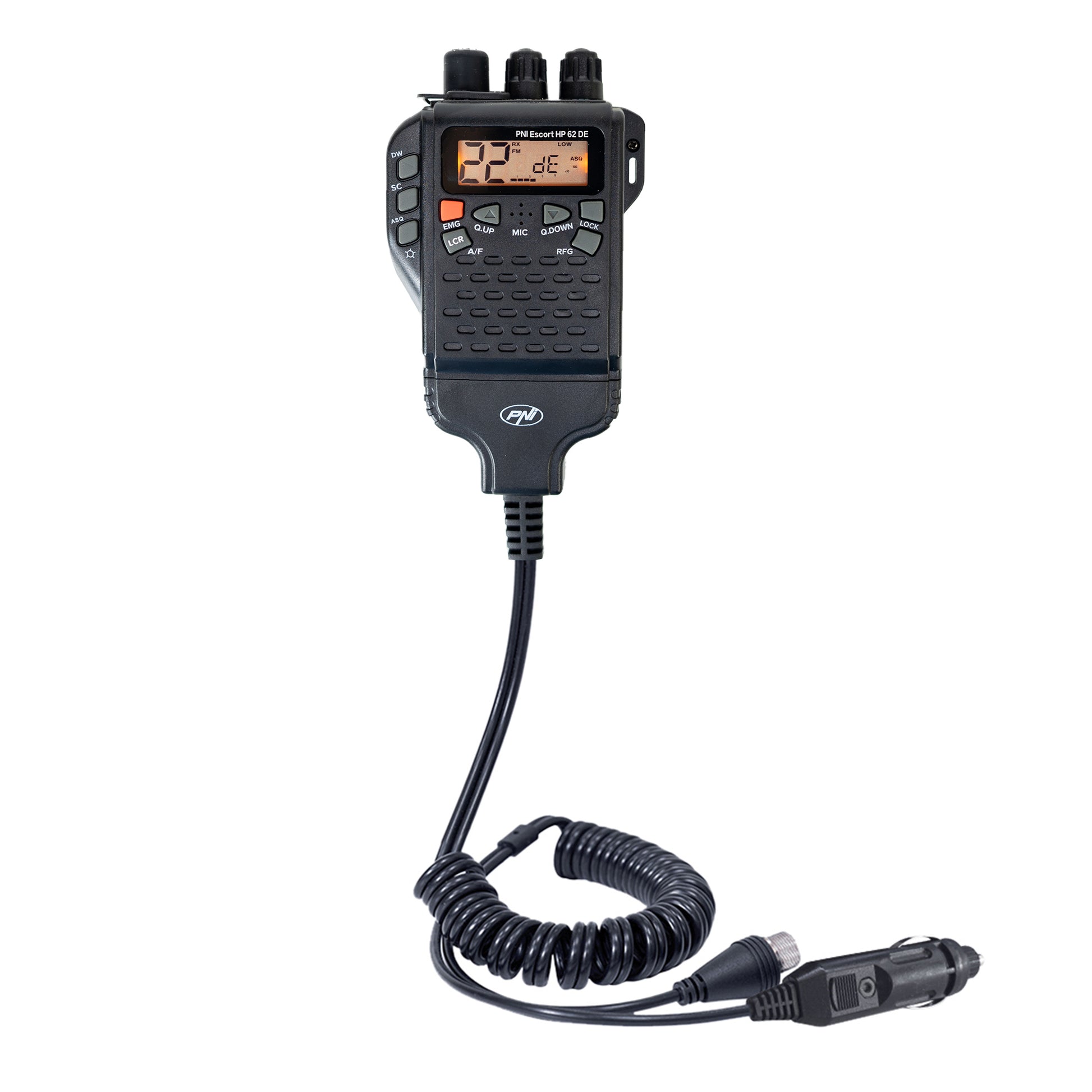 Statie radio CB portabila PNI Escort HP 62DE German version, multi standard, 4W, 12V, AM-FM, ASQ reglabil pe 5 niveluri, RF Gain pe 9 niveluri, Dual Watch, Scan, Lock