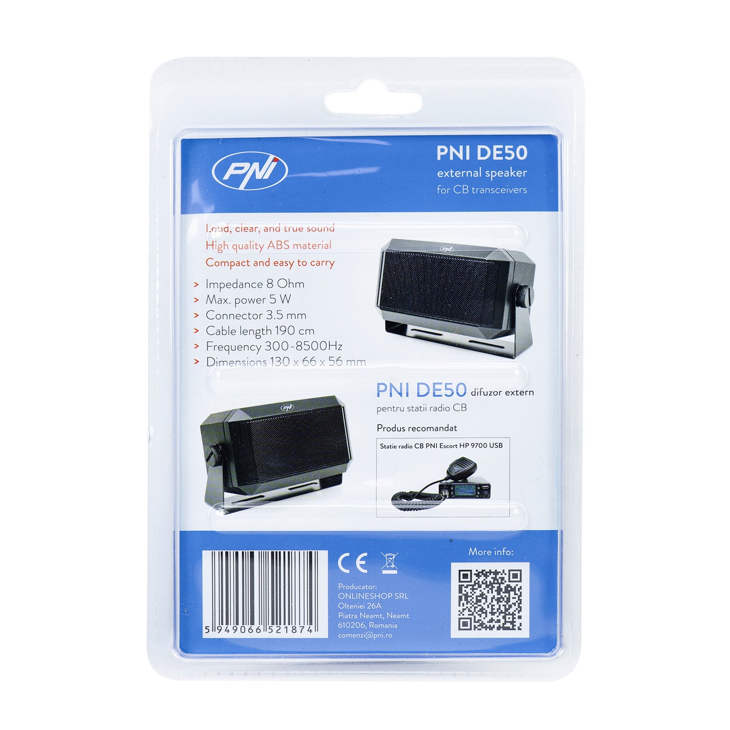 Difuzor extern PNI DE50 5W pentru statii radio CB cu mufa de 3.5 mm