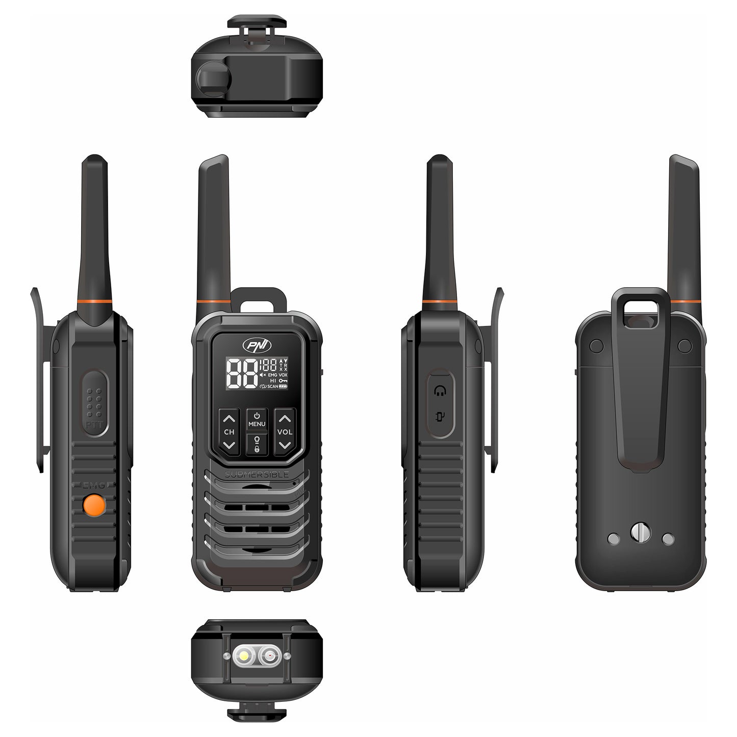 Statie radio portabila PNI PMR R80 PRO, set cu 2 buc, 0.5W