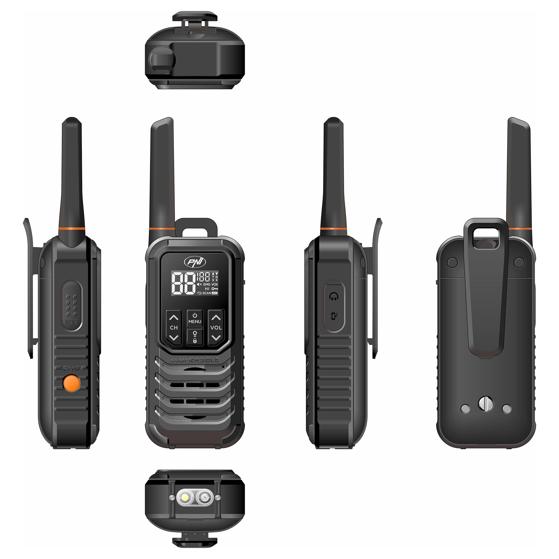 Statie radio portabila PNI PMR R80 PRO, set cu 2 buc, 0.5W