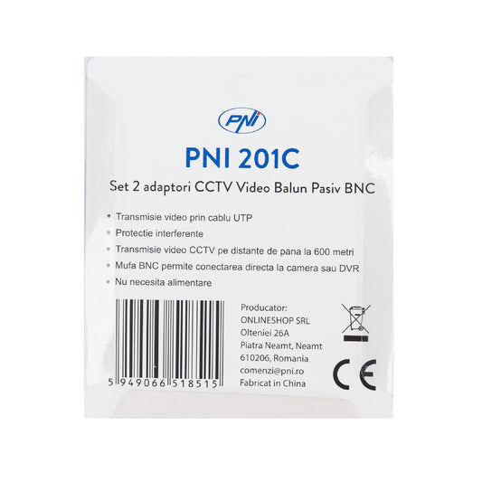 Set 2 Adaptori CCTV PNI 201C Video Balun Pasiv BNC pe fir 600m pt. cablu CAT5