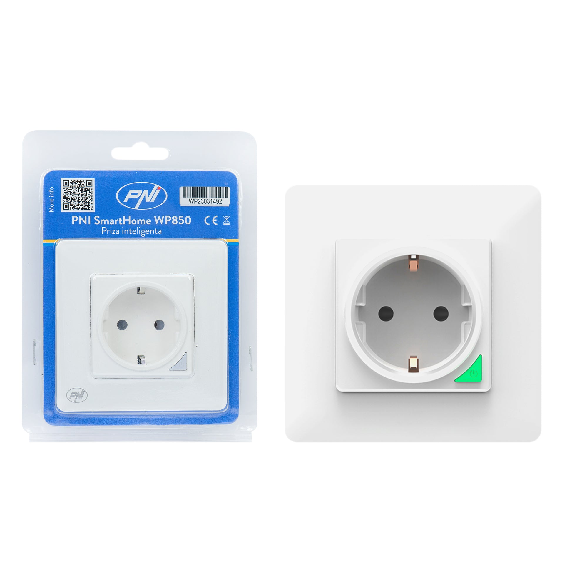 Priza inteligenta PNI SmartHome WP850 WiFi, montaj ingropat, control prin internet, aplicatie dedicata Tuya Smart, compatibila Amazon Alexa si Google Home