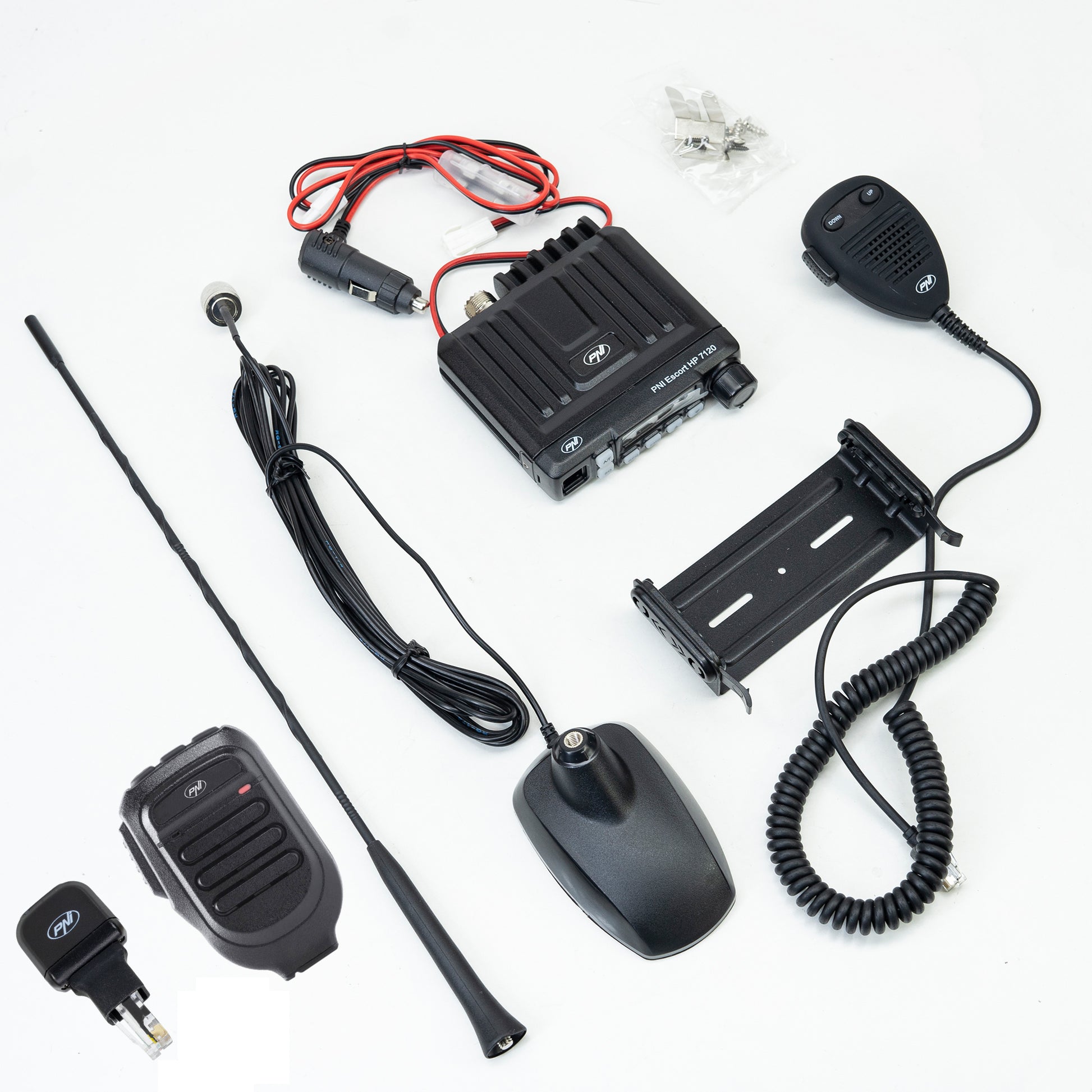 Kit statie radio CB PNI Escort HP 7120 ASQ cu antena CB PNI Extra 48 si microfon suplimentar Dongle cu Bluetooth PNI Mike 65 inclus