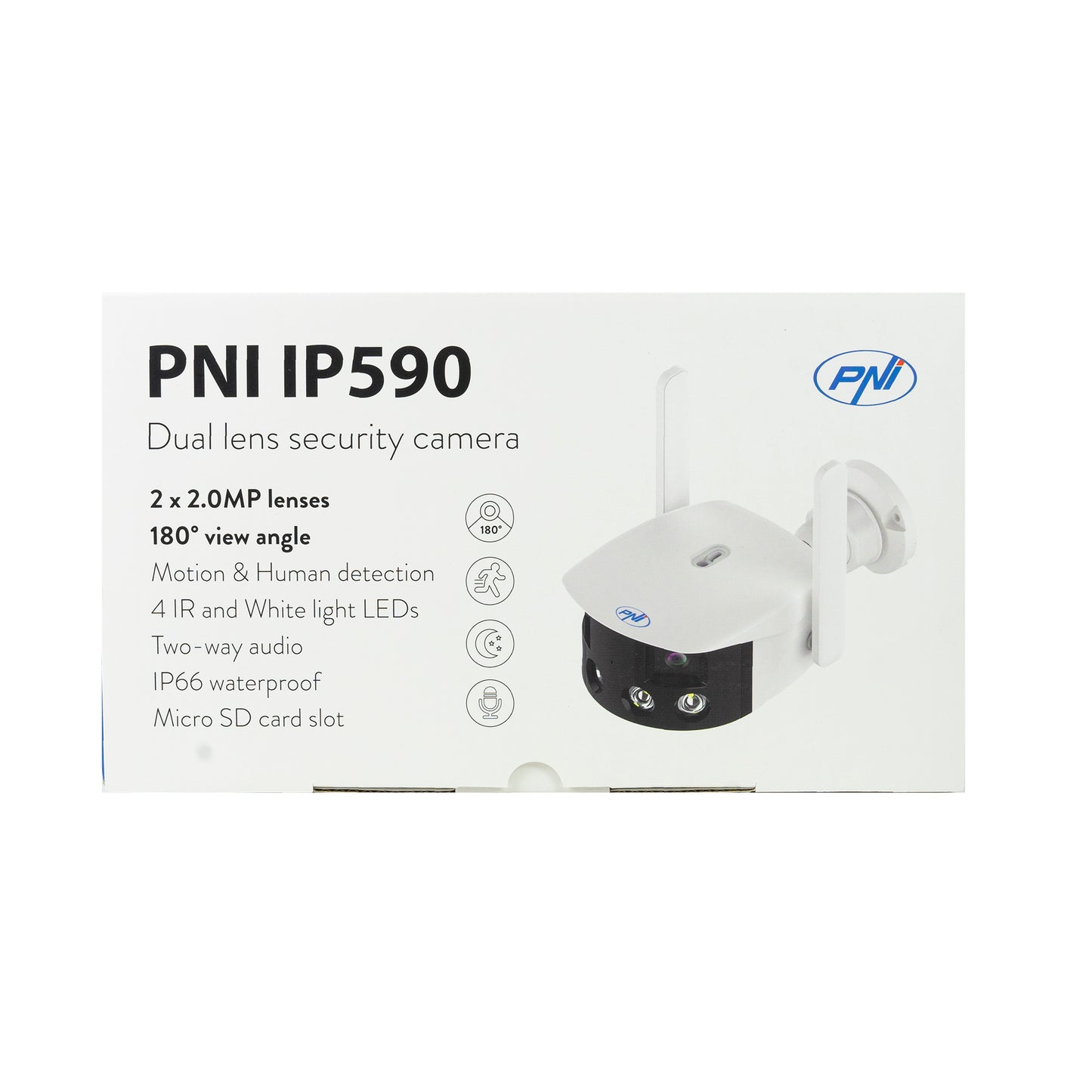 Camera supraveghere video PNI IP590, wireless, cu IP, Dual lens, 2 x 2MP, 180 grade, slot card micro SD