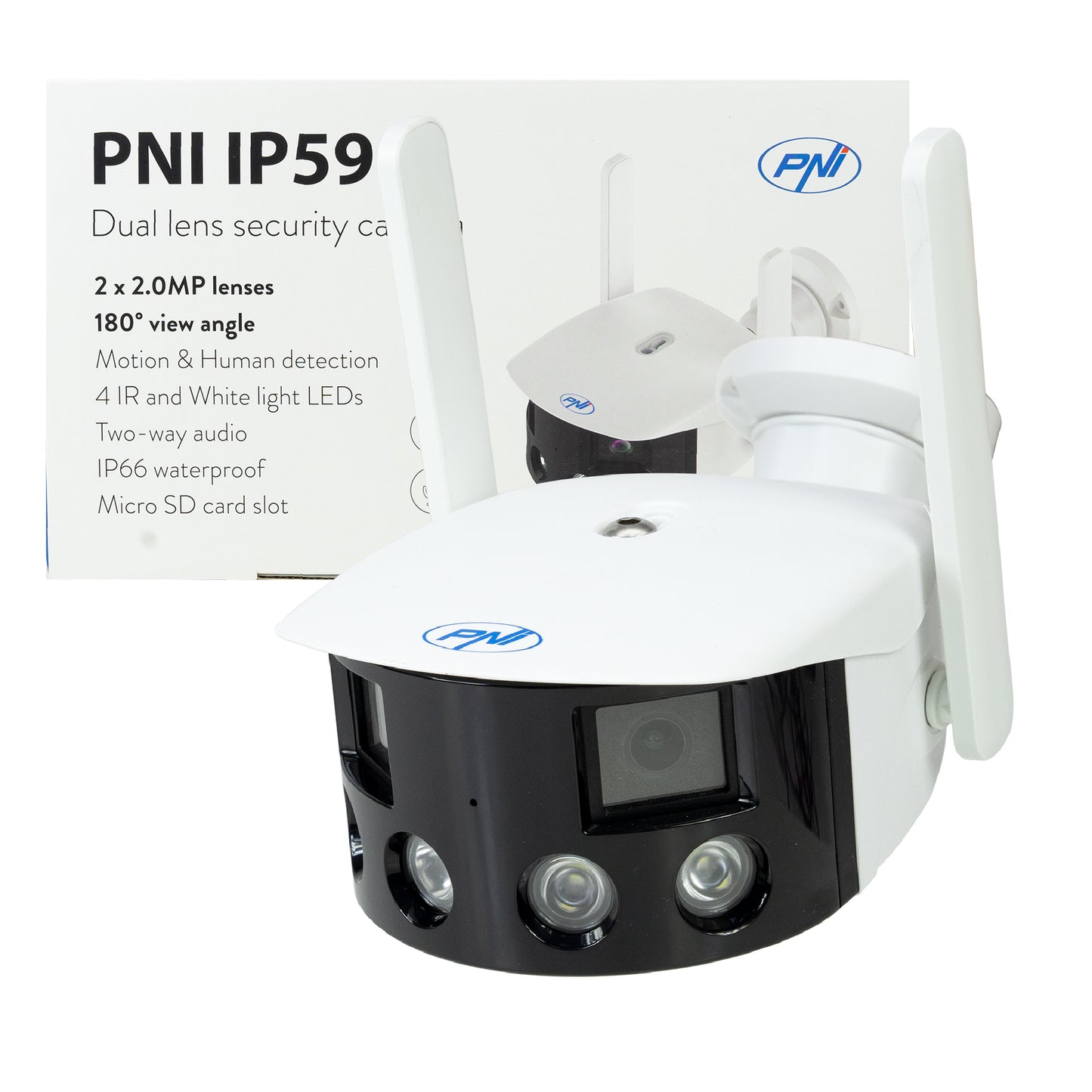 Camera supraveghere video PNI IP590, wireless, cu IP, Dual lens, 2 x 2MP, 180 grade, slot card micro SD