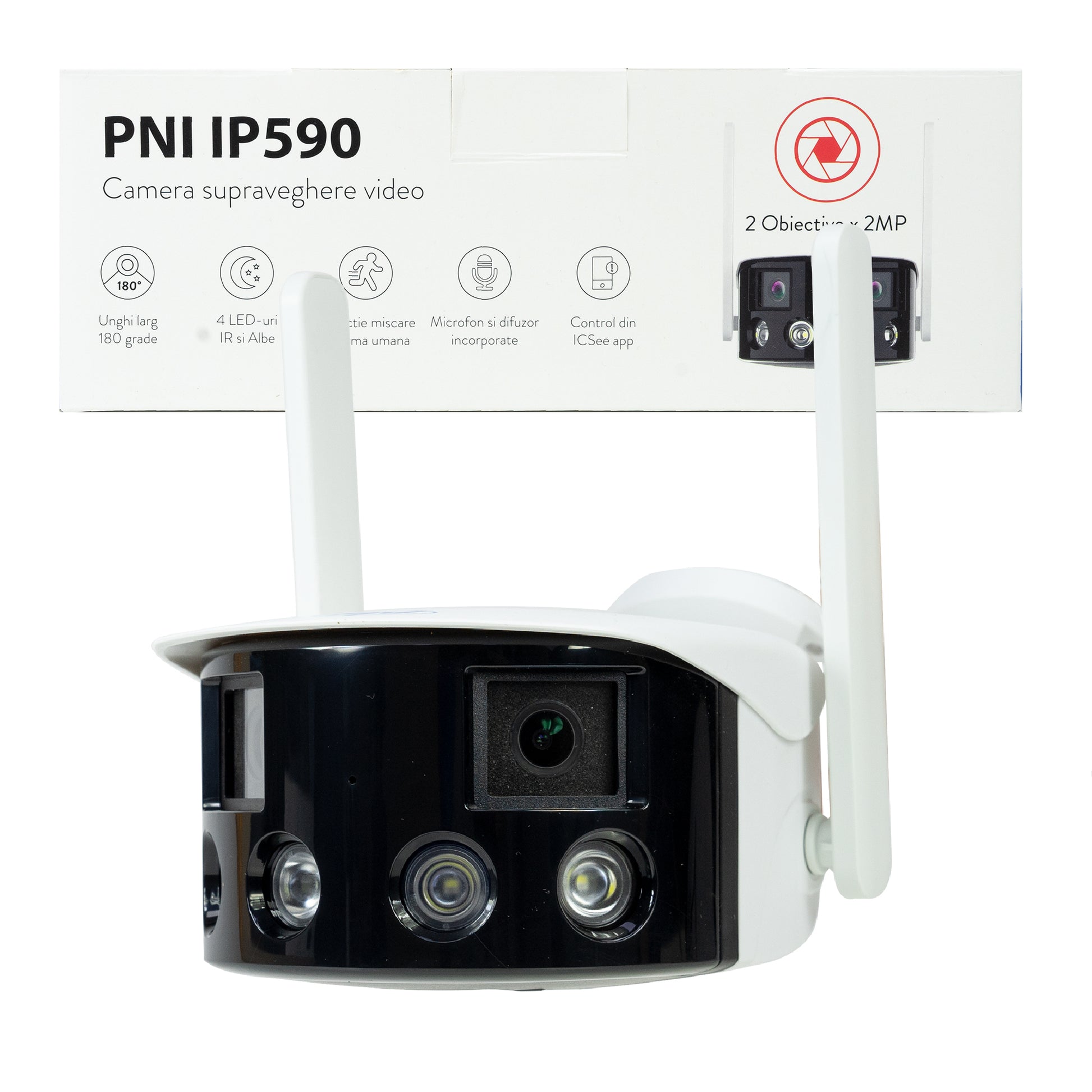 Camera supraveghere video PNI IP590, wireless, cu IP, Dual lens, 2 x 2MP, 180 grade, slot card micro SD