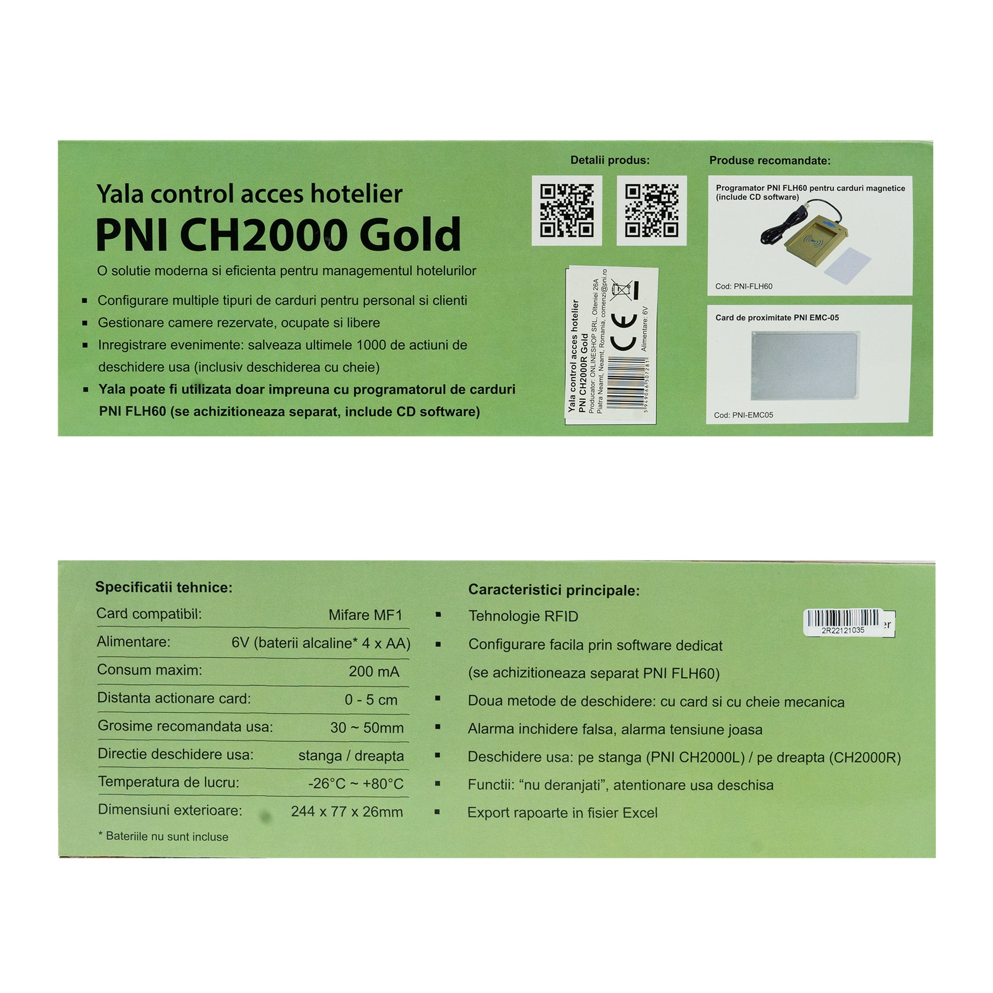 Yala control acces hotelier PNI CH2000R Gold cu cititor de card deschidere pe partea dreapta