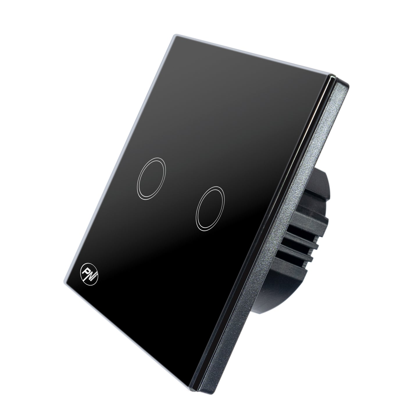 Intrerupator dublu cu touch PNI SH222 din sticla, negru cu LED indicator, 10A, 2X200W