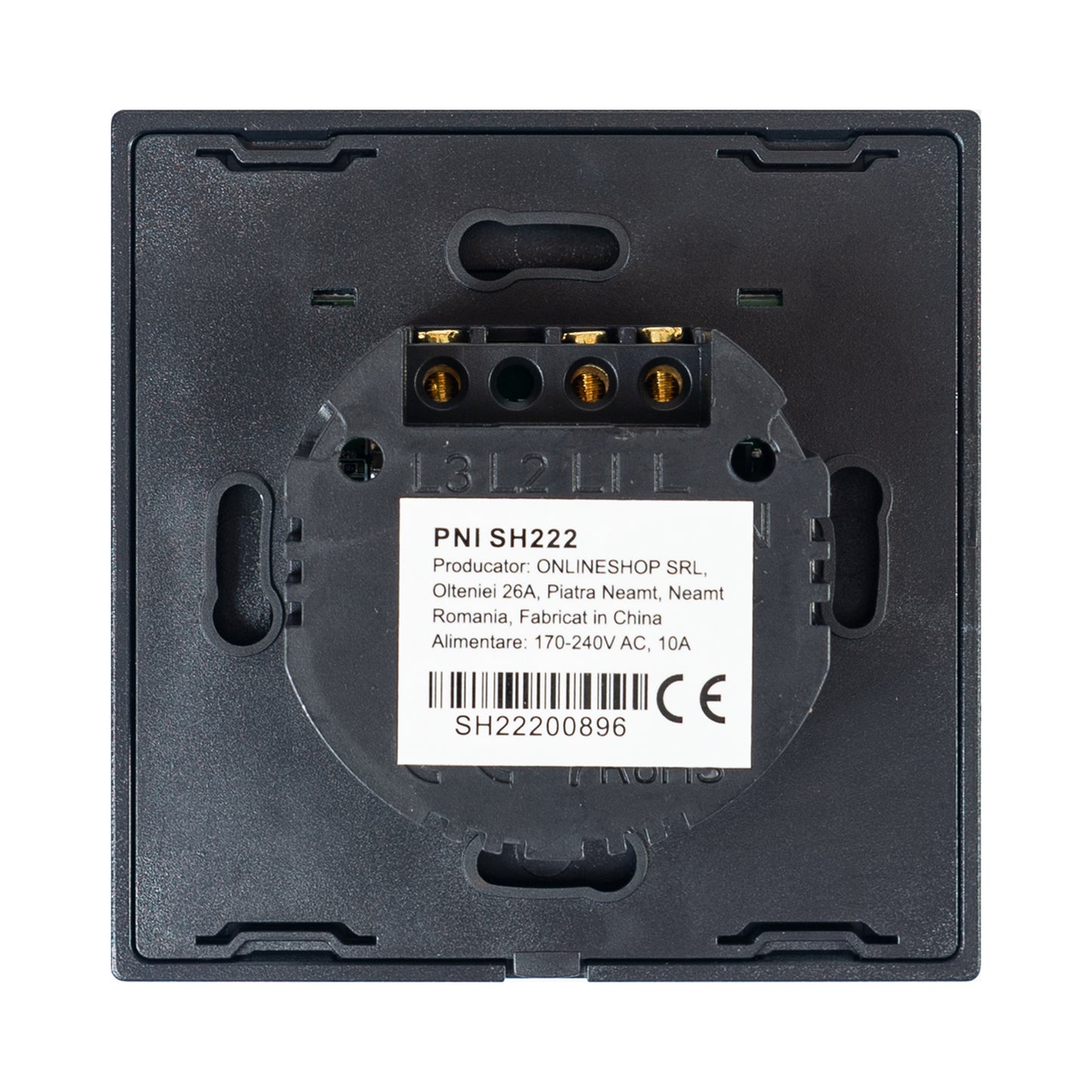 Intrerupator dublu cu touch PNI SH222 din sticla, negru cu LED indicator, 10A, 2X200W