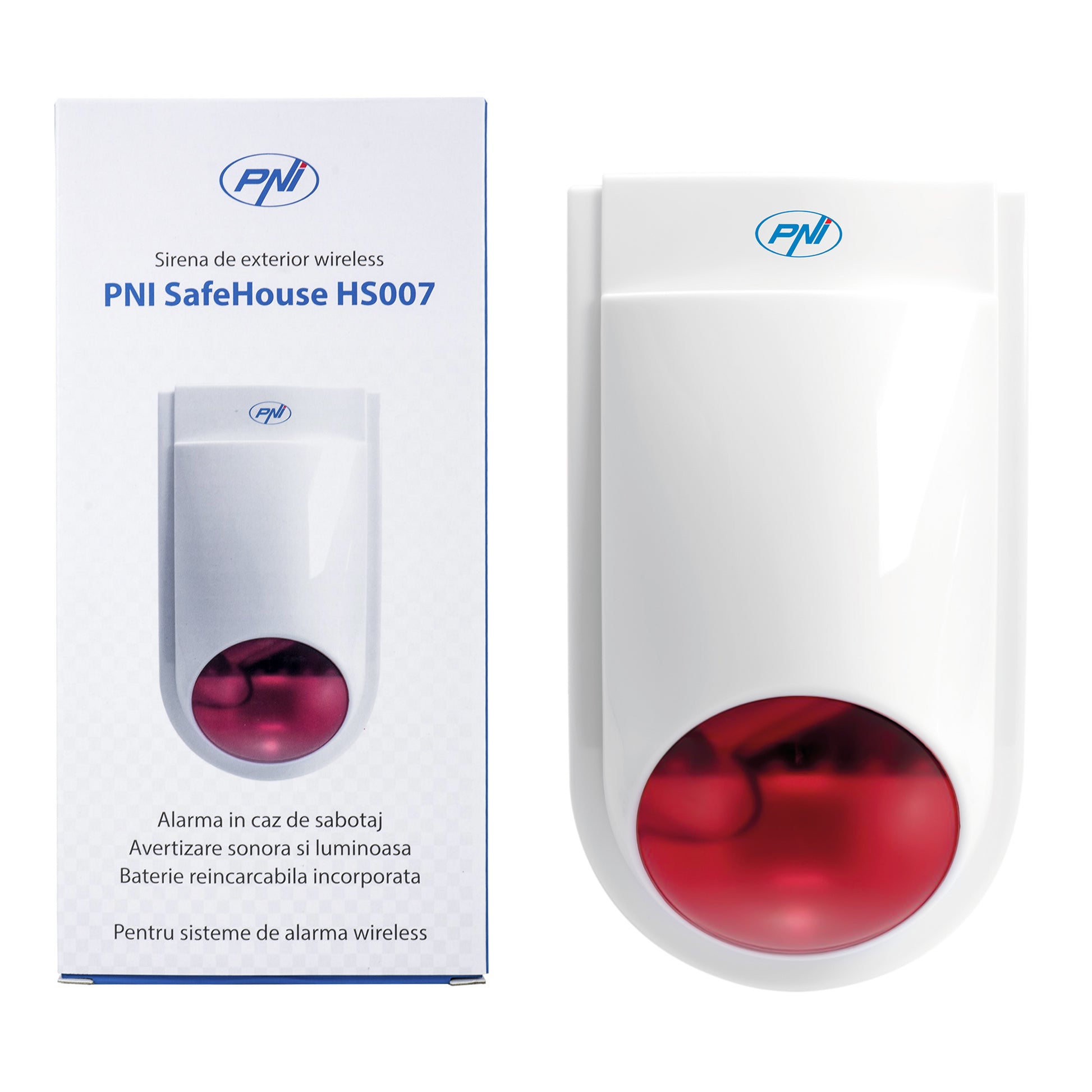 Sirena de exterior wireless PNI SafeHouse HS007, 110dB cu acumulator pentru sistemul de alarma wireless PNI SafeHouse  PNI HS600 si HS650