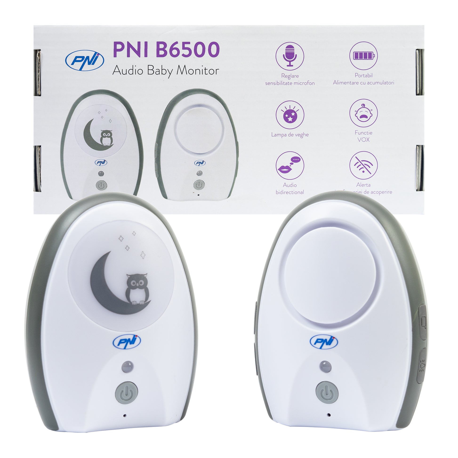 Audio Baby Monitor PNI B6500 wireless, intercom, cu lampa de noapte, functie Vox si Pager, sensibilitate microfon reglabila