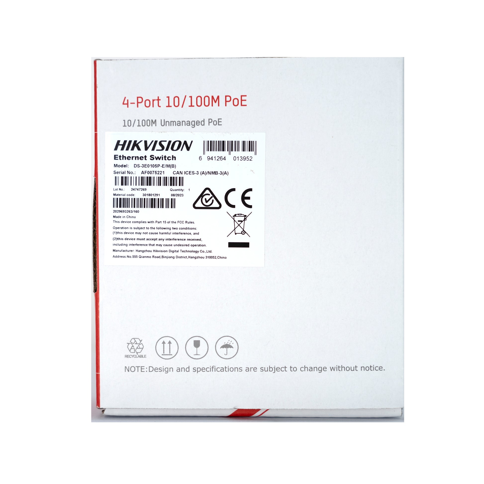 Switch POE Hikvision DS-3E0105P, carcasa metalica, cu 4 porturi POE, 1Gbps, putere de alimentare 60W