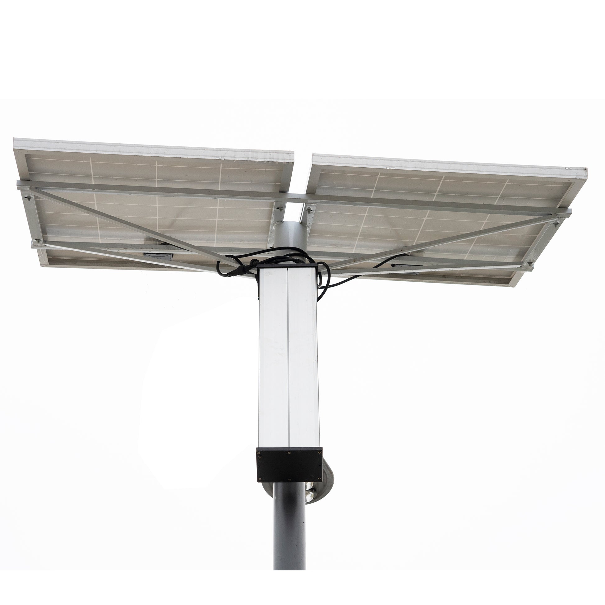 Stalp de iluminat stradal PNI SL802 cu doua panouri fotovoltaice 2 x 80W, proiector LED 2 x 30W, acumulator 60Ah si stalp de montaj lungime 6 metri
