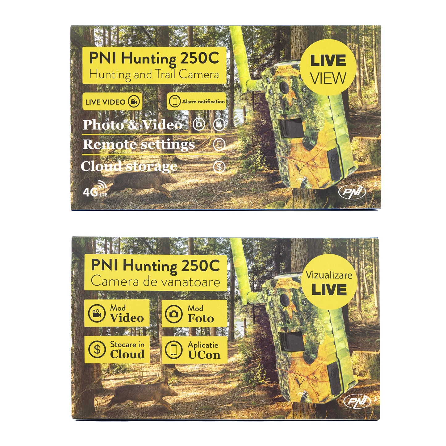 Camera vanatoare PNI Hunting 250C cu Internet 4G LTE duplex, necesita abonament Cloud 22$/an, acces live prin aplicatie