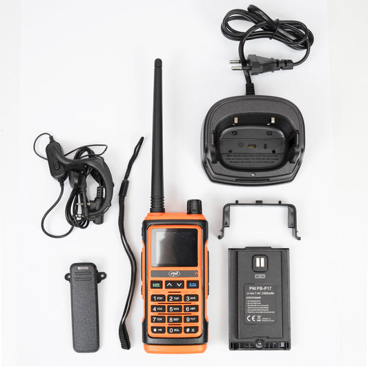 Statie radio portabila VHF/UHF PNI P17UV dual band 144-146MHz si 430-440MHz, 999CH, 1500mAh, Scan, Dual Watch, Roger Beep, functie Radio FM si lanterna semnalizare