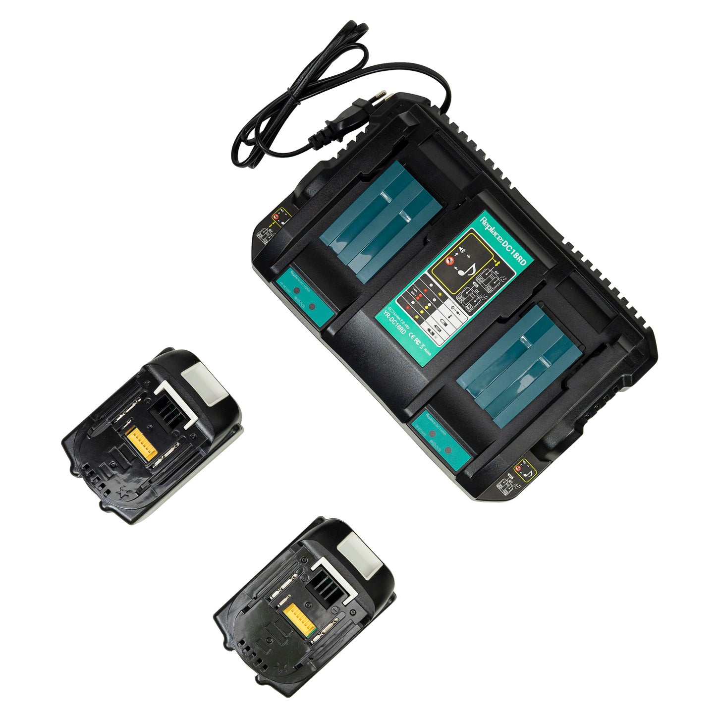 Kit incarcator dublu cu acumulatori PNI DCH218, cu doua porturi USB, include 2 acumulatori 18V 5Ah