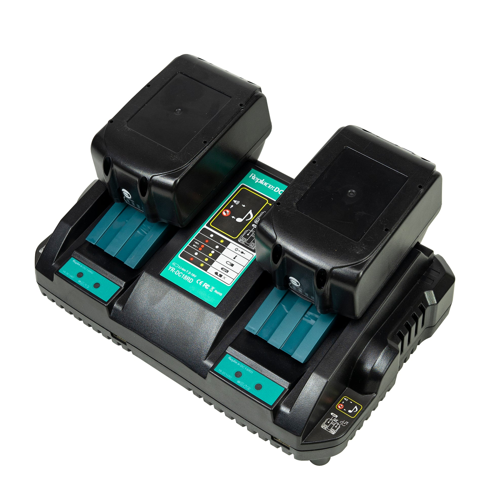 Kit incarcator dublu cu acumulatori PNI DCH218, cu doua porturi USB, include 2 acumulatori 18V 5Ah