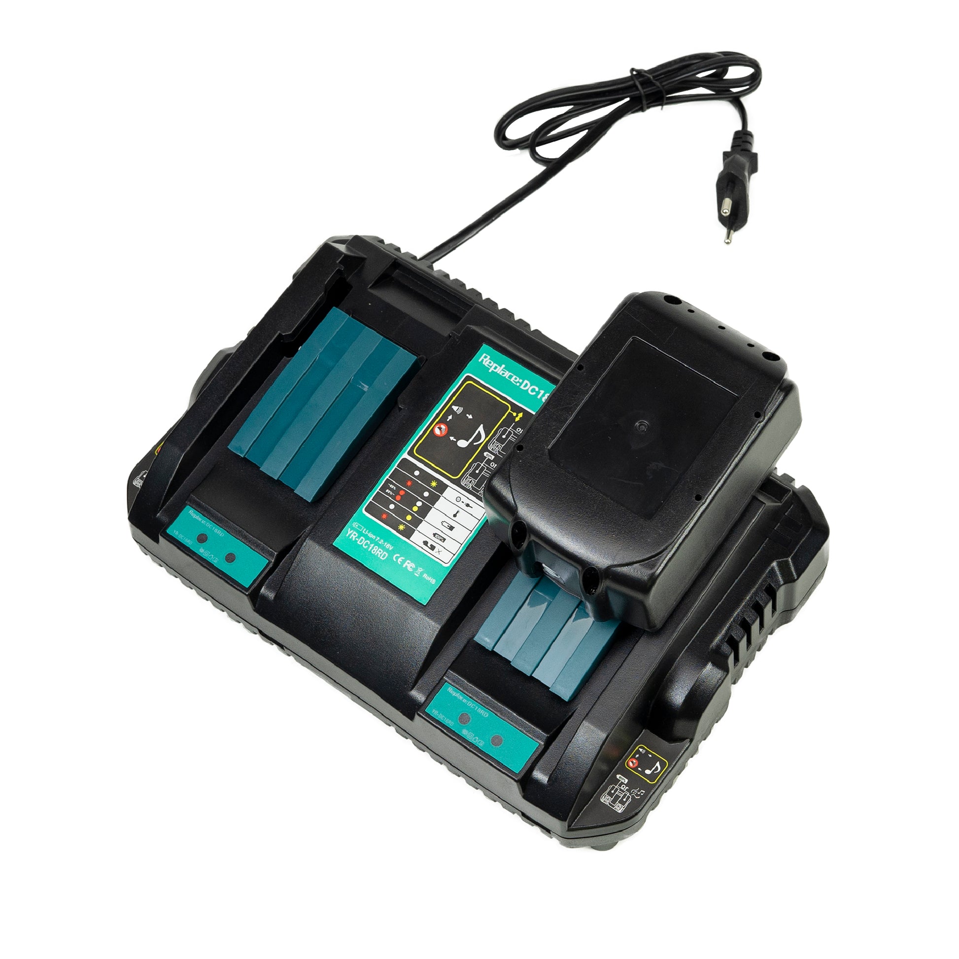 Kit incarcator dublu cu acumulatori PNI DCH218, cu doua porturi USB, include 2 acumulatori 18V 5Ah