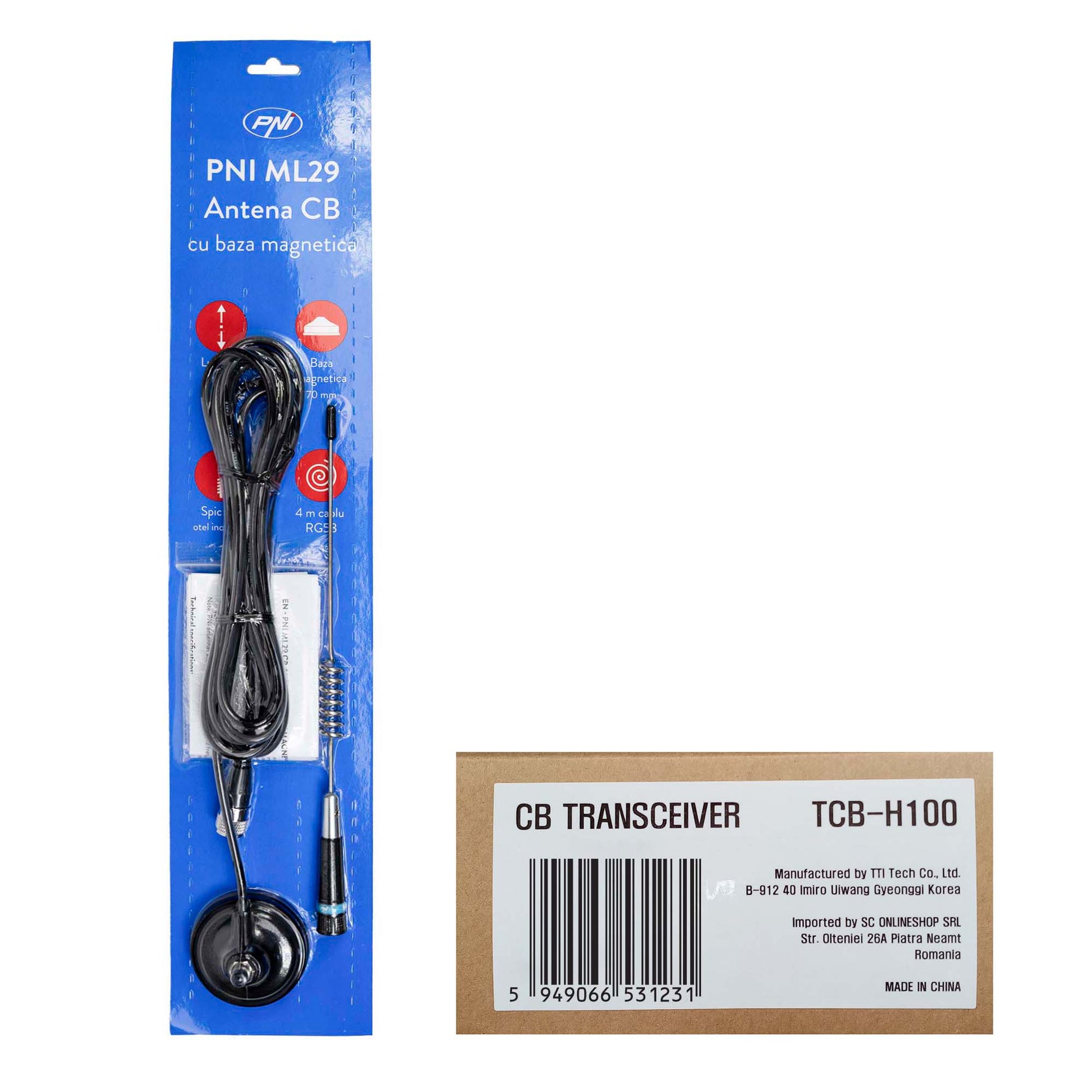 Kit Statie radio CB TTi TCB-H100 + Antena CB PNI ML29, lungime 34 cm